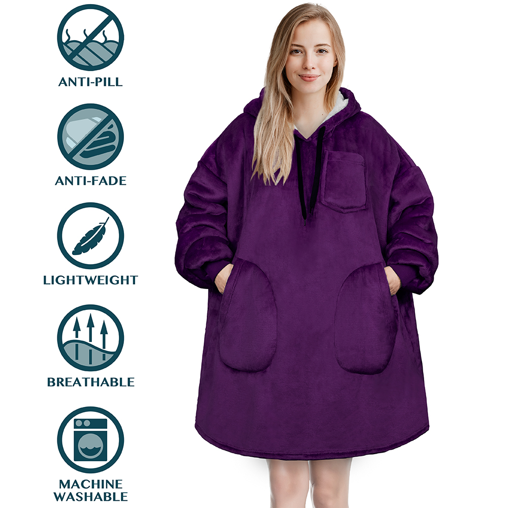 Manta Sudadera Sherpa Forro Felpa Suave Cómoda Vellón Gran Tamaño Sudadera con Capucha Bolsillo - Imagen 91 de 118