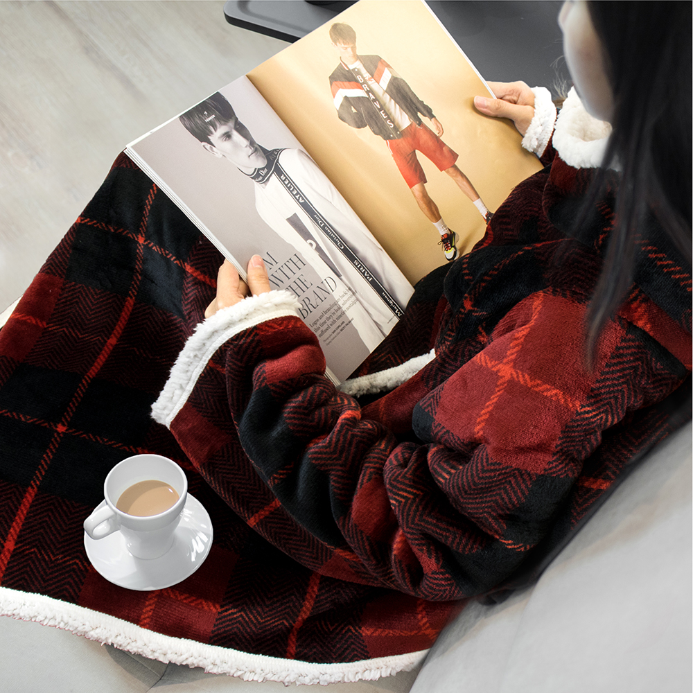 Fleece Wearable TV Blanket with Sleeves Front Pocket Robe Warn Soft Blanket Gift - Picture 148 of 168
