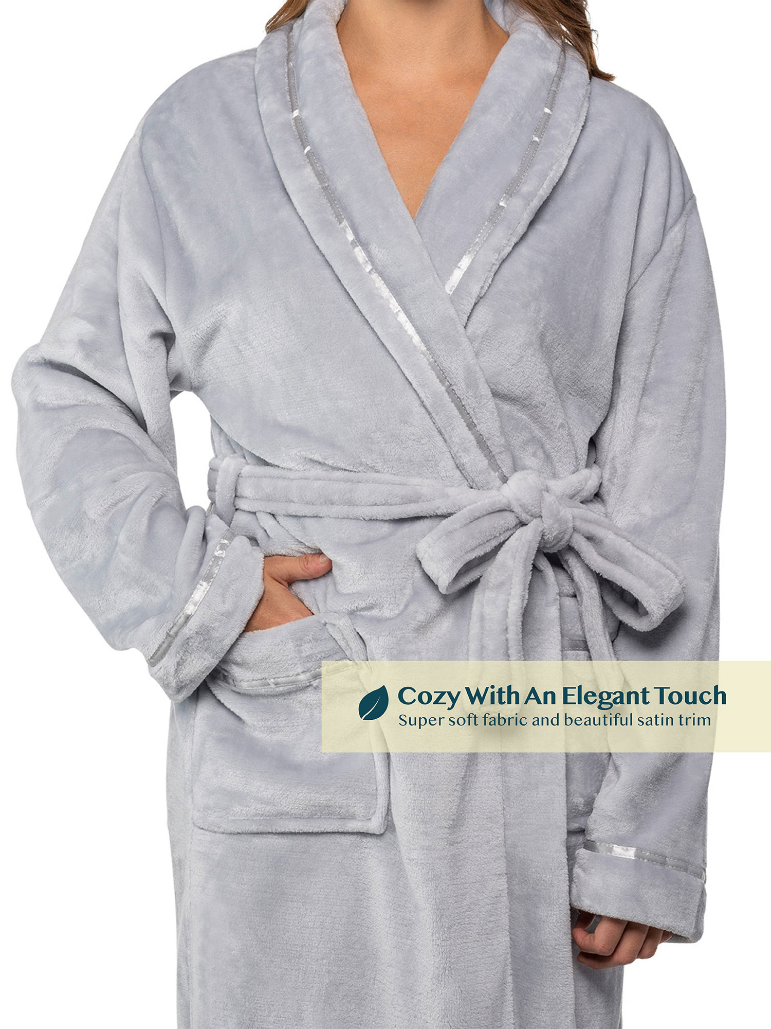 Women Fleece Bath Robe Plush Shawl Collar Spa Robe Soft Microfiber Long Bathrobe - Picture 48 of 99
