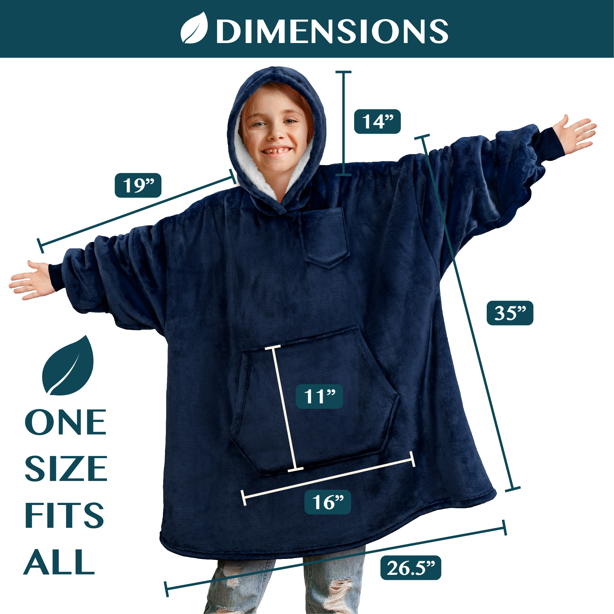 Blanket Sweatshirt Sherpa Lining Comfy Fleece Oversized Hoodie for Kids Teens JR - Picture 33 of 71