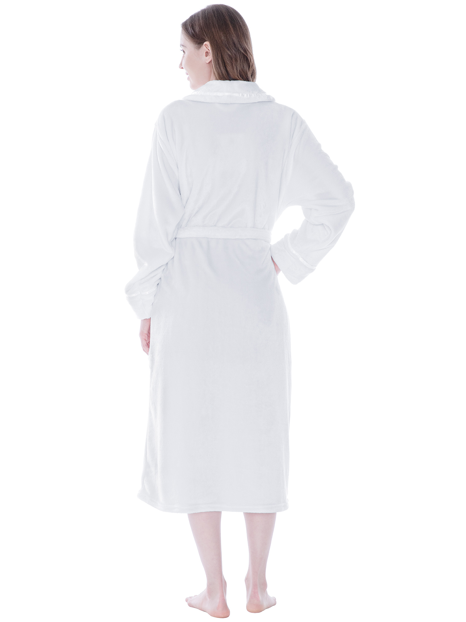 Women Fleece Bath Robe Plush Shawl Collar Spa Robe Soft Microfiber Long Bathrobe - Picture 86 of 99