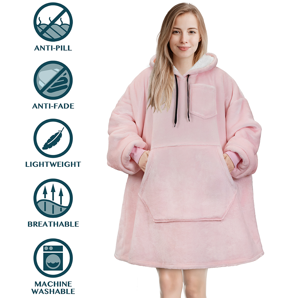 Blanket Sweatshirt Sherpa Plush Soft Comfy Fleece Oversized Hoodie Pocket Gift - Picture 72 of 117