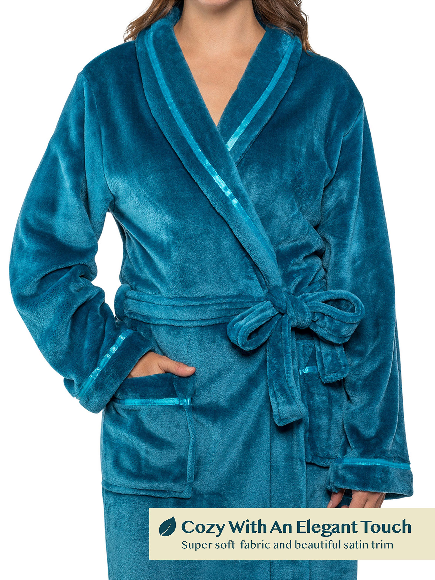 Women Fleece Bath Robe Plush Shawl Collar Spa Robe Soft Microfiber Long Bathrobe - Picture 72 of 99