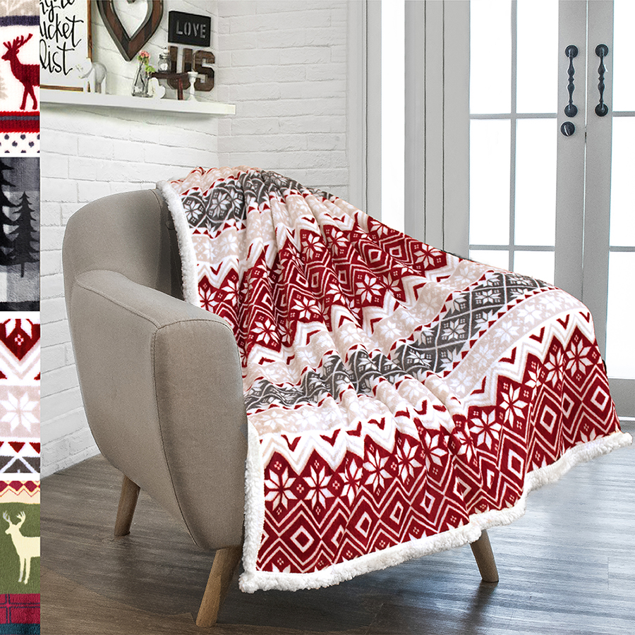 Christmas Blanket Microfiber Fleece Plaid Sherpa Holiday Throw for Couch Sofa - Picture 39 of 68
