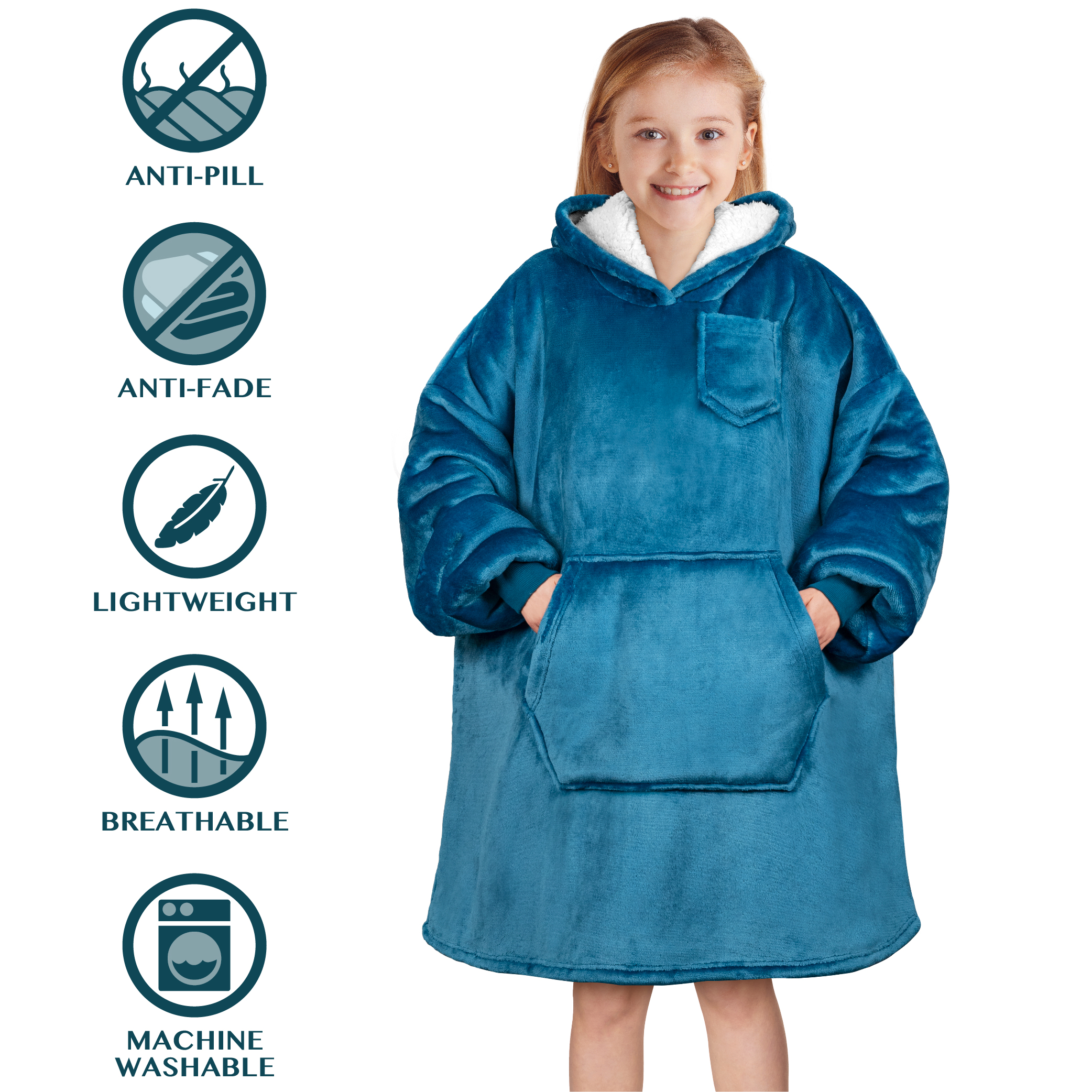 Blanket Sweatshirt Sherpa Lining Comfy Fleece Oversized Hoodie for Kids Teens JR - Picture 62 of 71