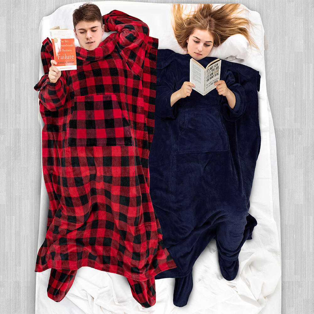 Tragbare Decke mit Fußtasche Ärmel Weich Fleece Wickel Sofa Couch TV Geschenke - Bild 97 von 192