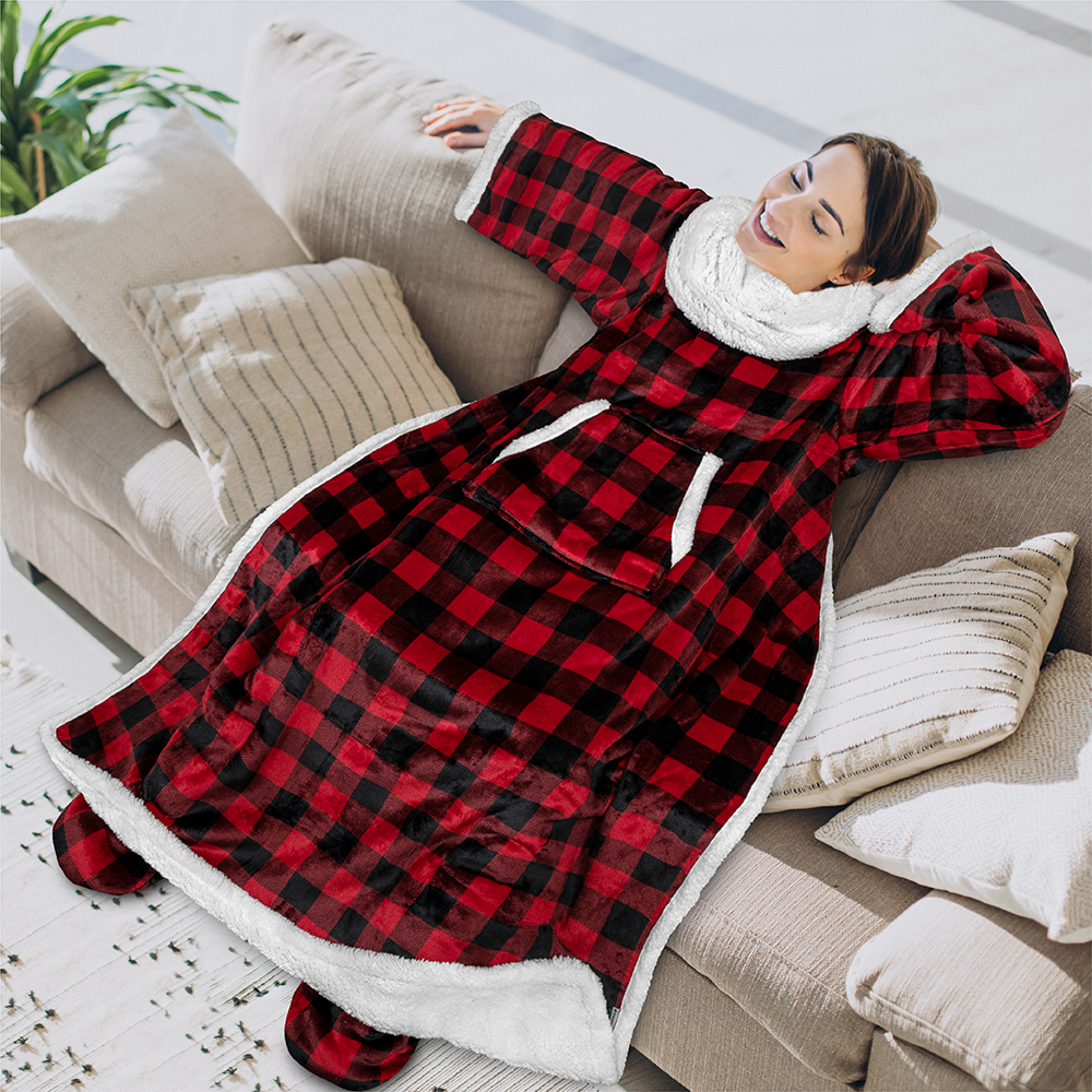 Tragbare Decke mit Fußtasche Ärmel Weich Fleece Wickel Sofa Couch TV Geschenke - Bild 45 von 192