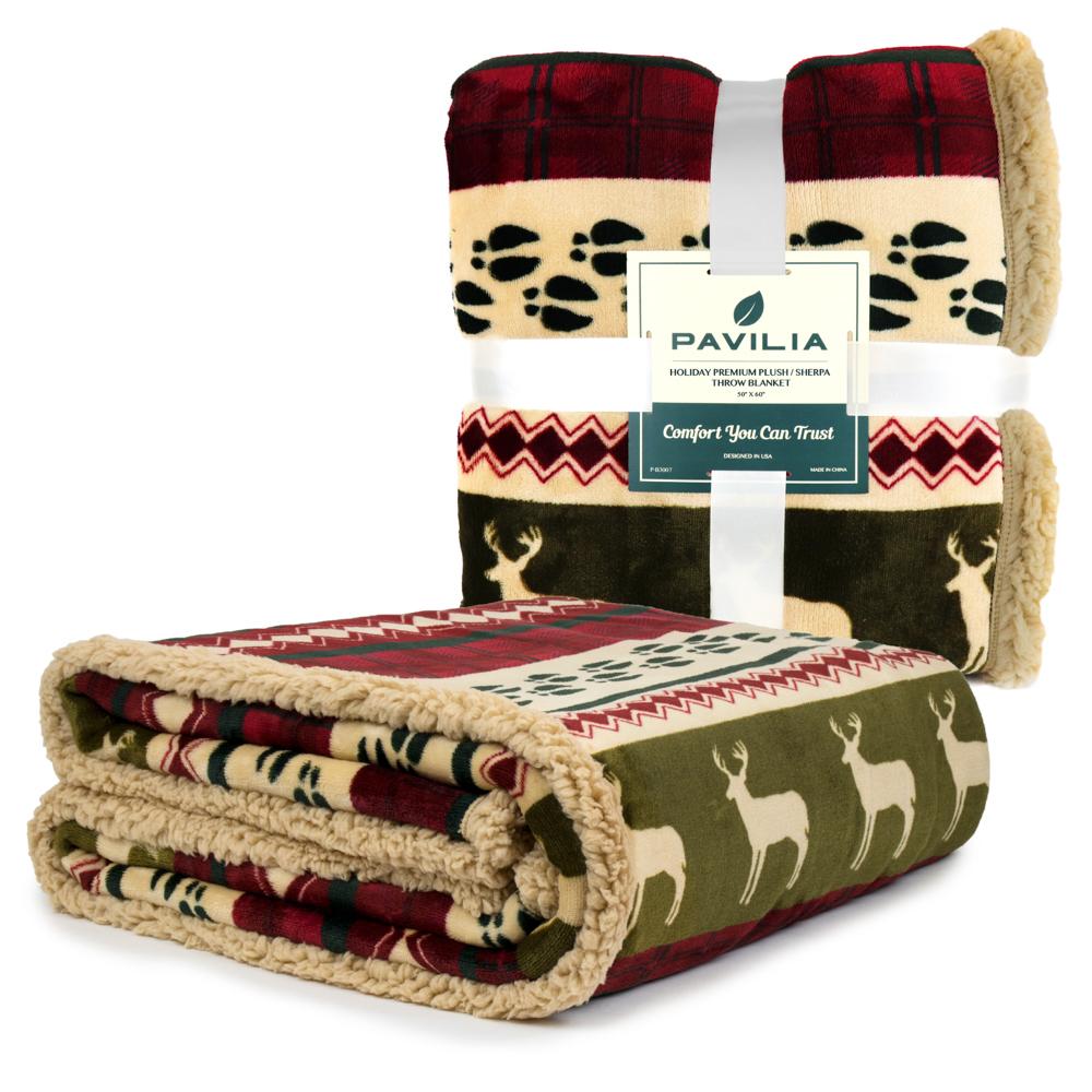 Christmas Blanket Microfiber Fleece Plaid Sherpa Holiday Throw for Couch Sofa - Picture 10 of 68