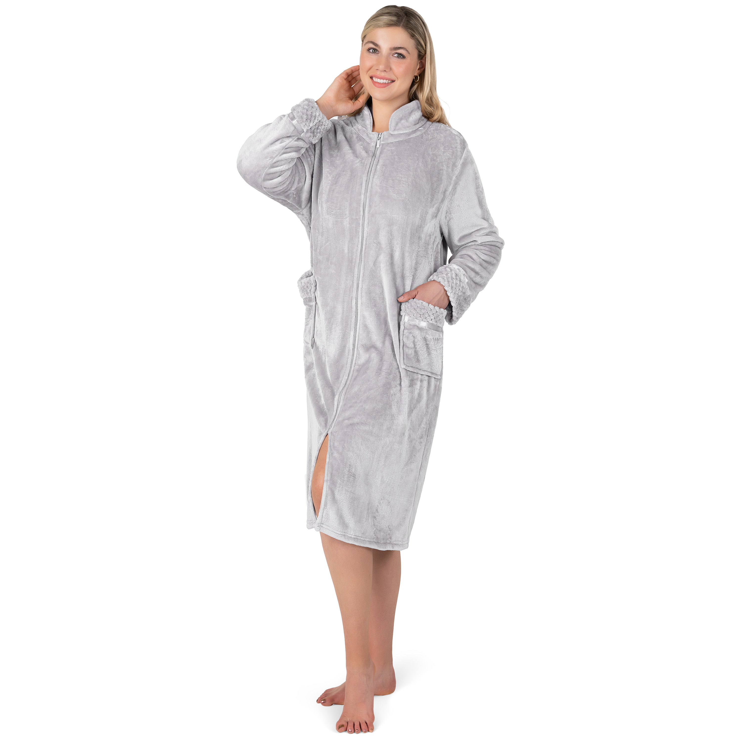 Women Zipper Robe Housecoat Lounger Zip Up Robe Full Length Satin Trim Ladies - Picture 37 of 89