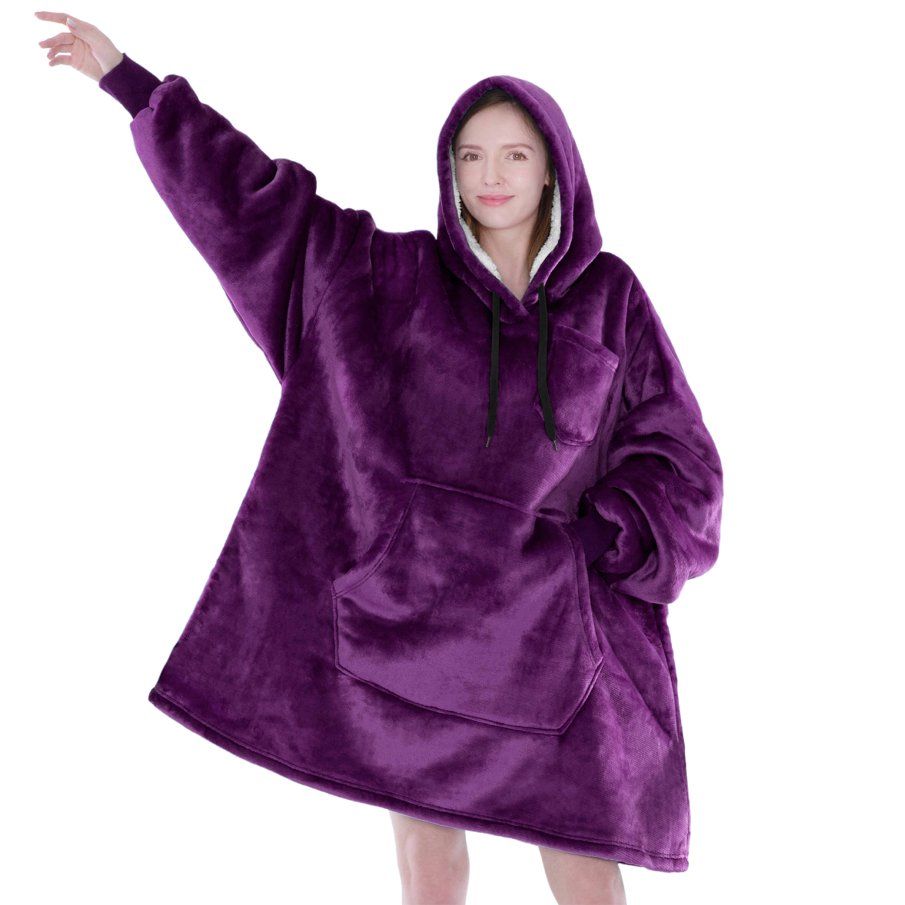 Blanket Sweatshirt Sherpa Lining Plush Soft Comfy Fleece Oversized Hoodie Pocket - Picture 70 of 101
