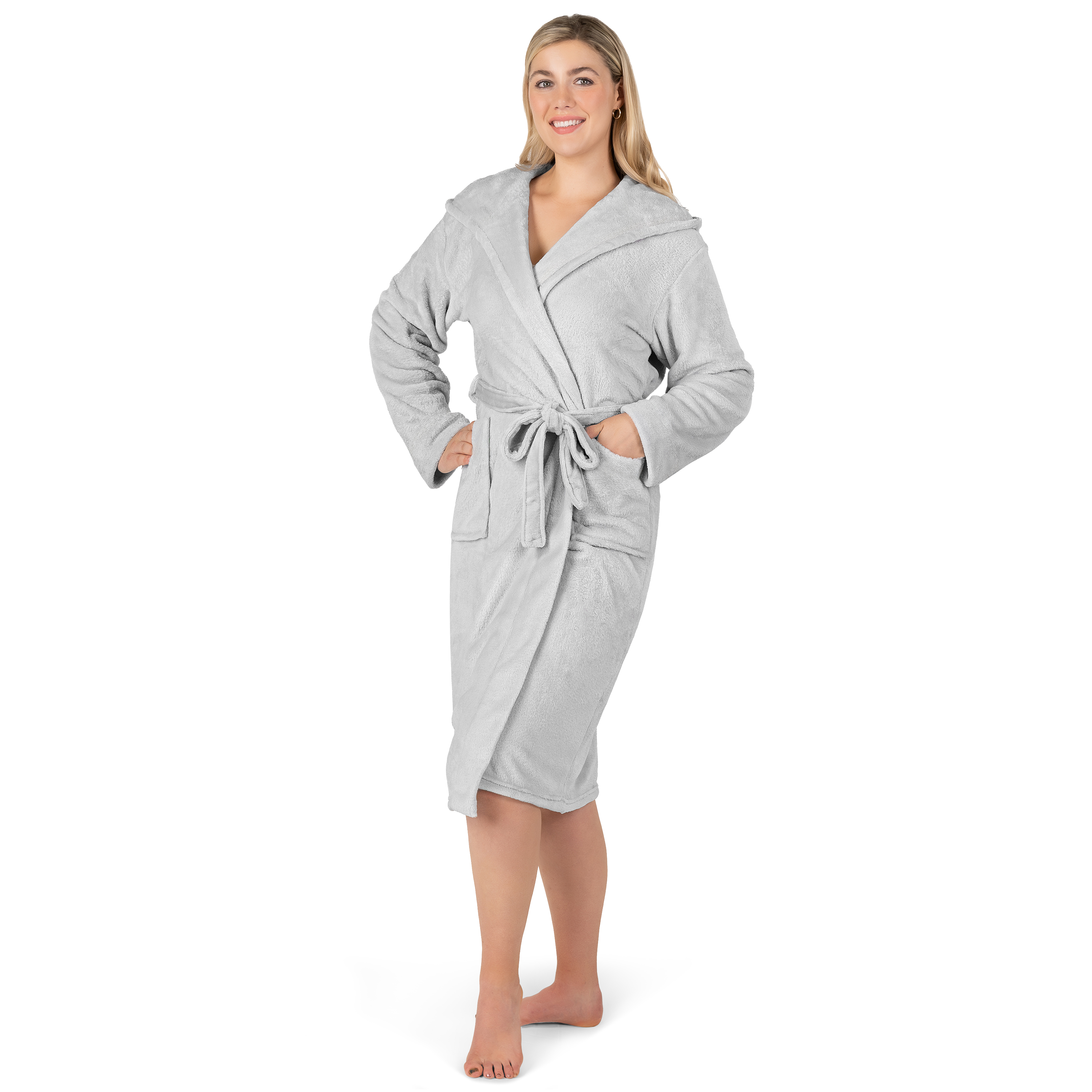 Womens Robe with Hood Fleece Plush Soft Long Hooded Robe Bathrobe for Spa Bath