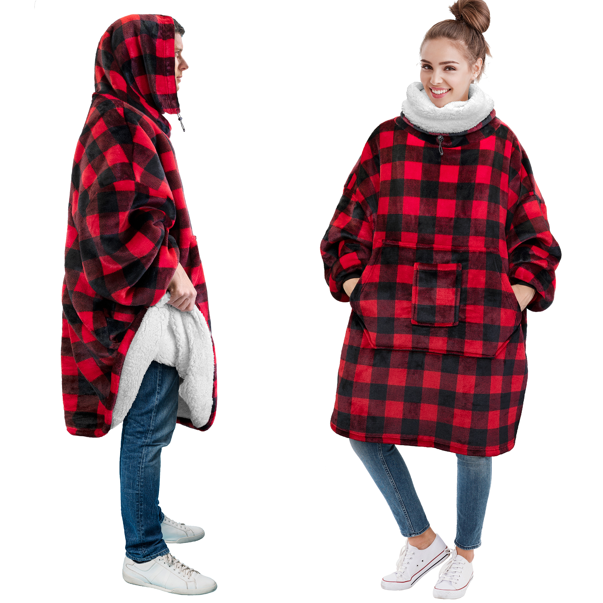 vacht Afdrukken patroon Oversized Wearable Blanket Hoodie Sweatshirt Comfy Sherpa Pullover with  Pocket | eBay