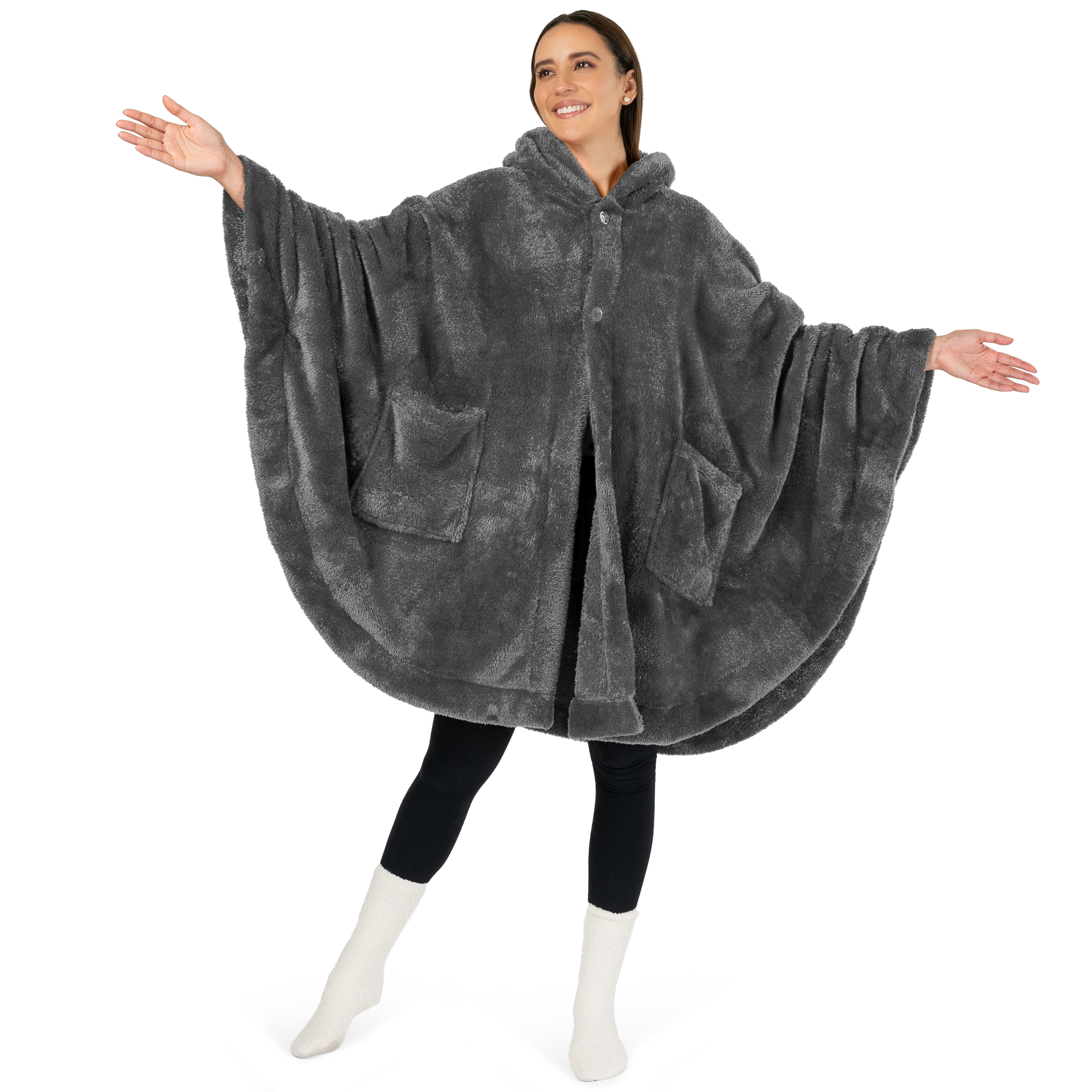Poncho Manta con Capucha Usable Mantón Envoltura Capucha Bolsillos Suave Esponjoso Regalo - Imagen 21 de 81