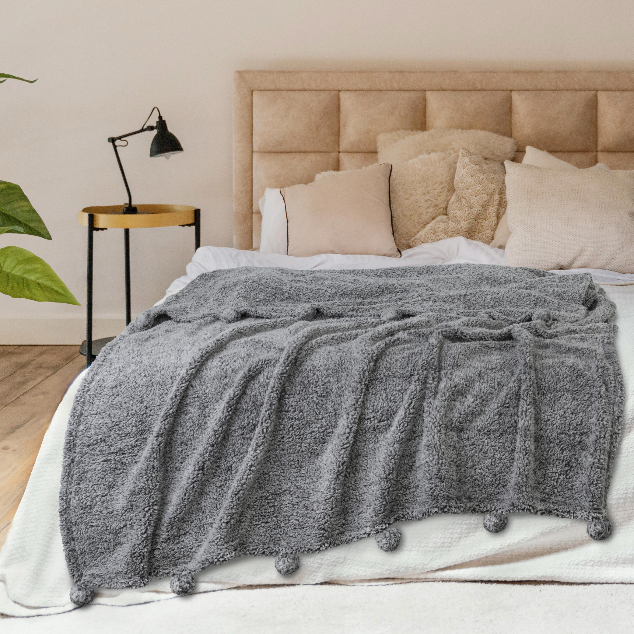 Fluffy Throw Blanket Pom Pom Tassel Soft Blanket Sofa Couch Bed Warm Cute Fuzzy - Picture 20 of 68