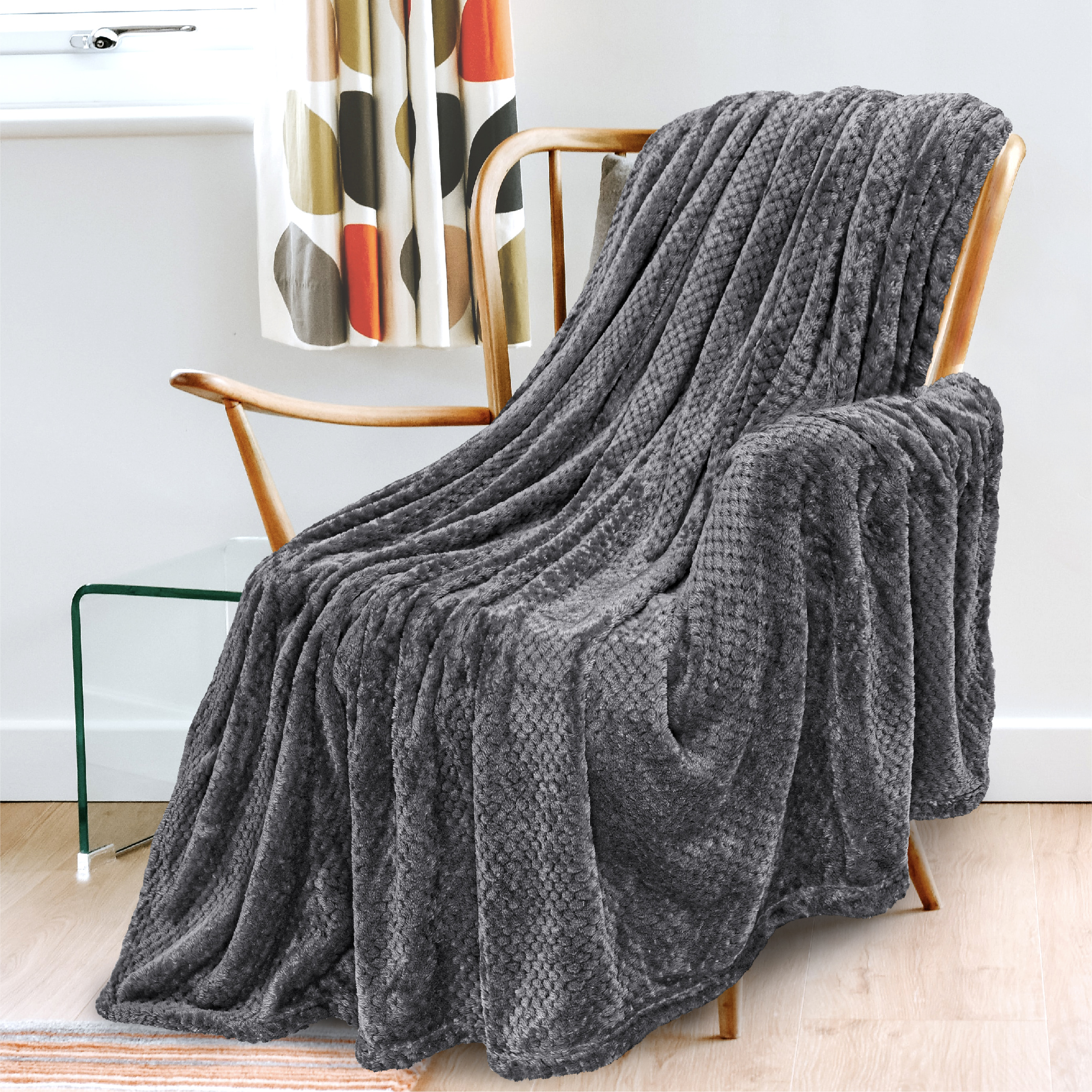 Throw Blanket for Sofa Couch Bed Lightweight Microfiber Polyester Waffle Pattern - Picture 13 of 190