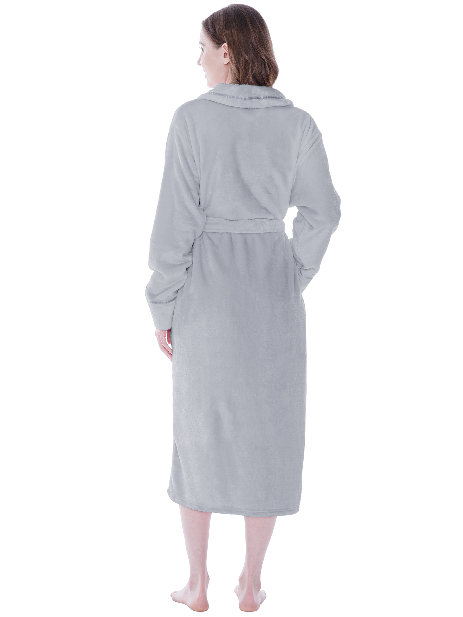 Women Fleece Bath Robe Plush Shawl Collar Spa Robe Soft Microfiber Long Bathrobe - Picture 47 of 99