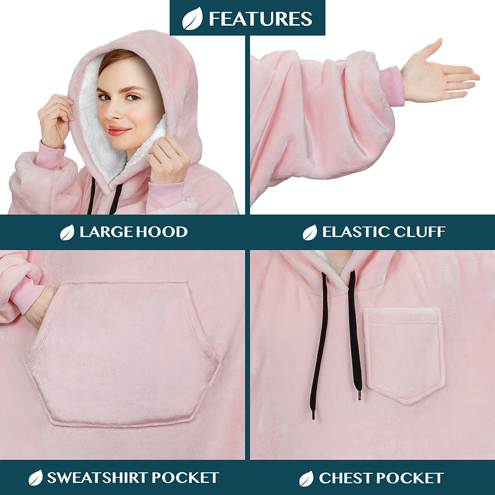 Blanket Sweatshirt Sherpa Plush Soft Comfy Fleece Oversized Hoodie Pocket Gift - Picture 66 of 117