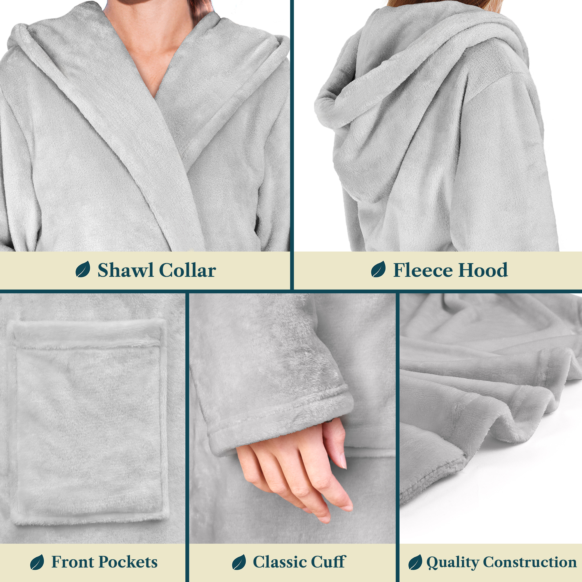 Womens Robe with Hood Fleece Plush Soft Long Hooded Robe Bathrobe for Spa Bath