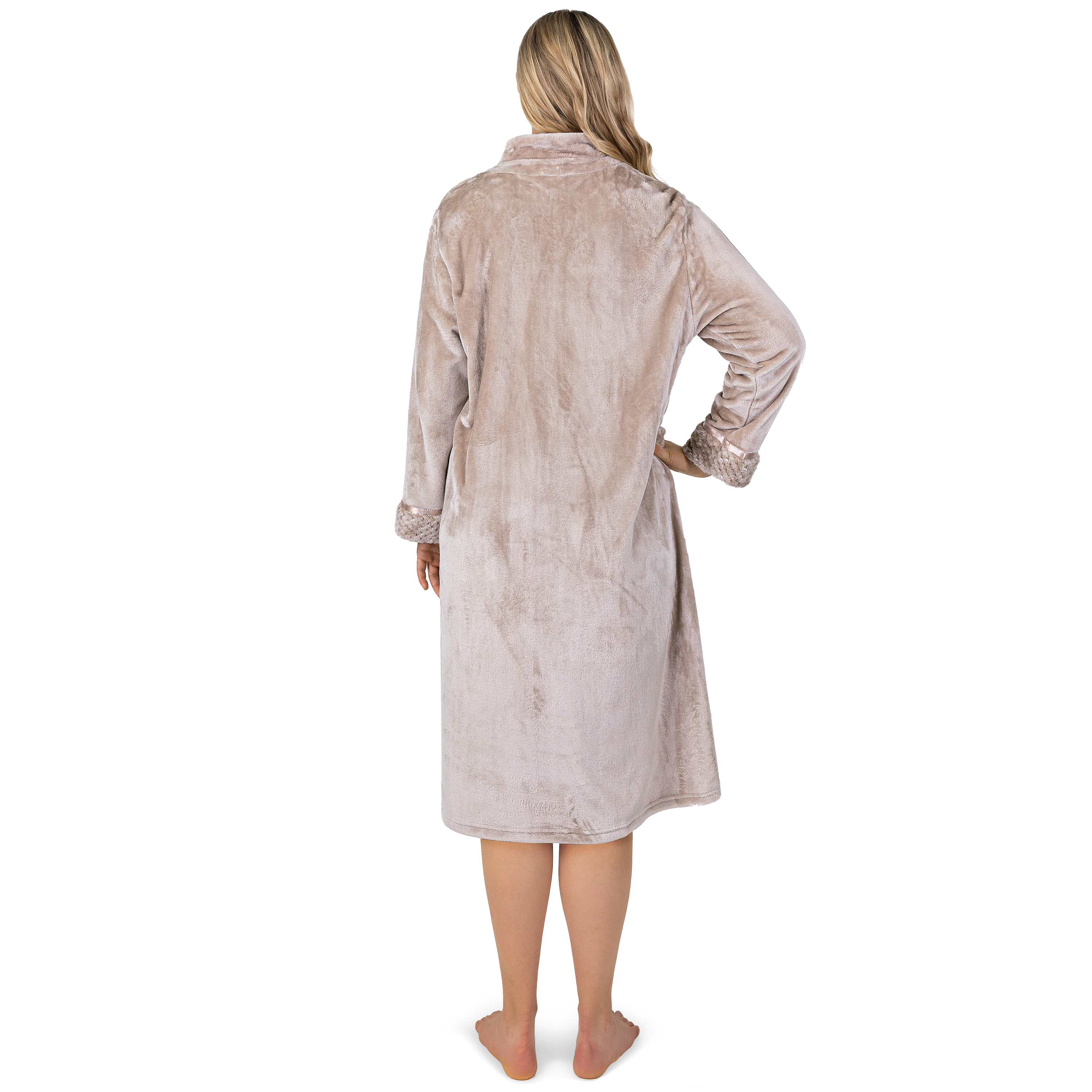 Women Zipper Robe Housecoat Lounger Zip Up Robe Full Length Satin Trim Ladies - Picture 75 of 89