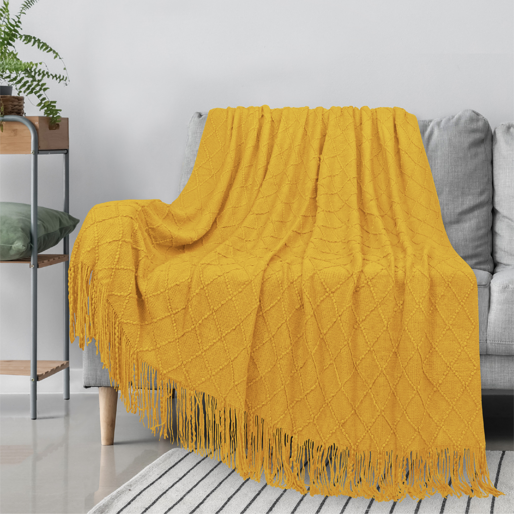 Decorative Fringe Throw Blanket for Couch Bed Sofa Soft Texture Knitted Blanket - Picture 20 of 64
