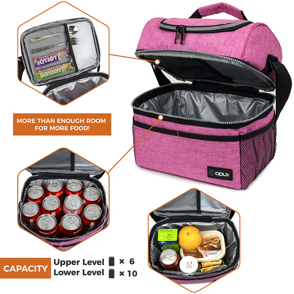 Insulated Lunch Bag Box for Women Men Kid Double Deck Cooler Hot Cold Adult Tote - Picture 60 of 81