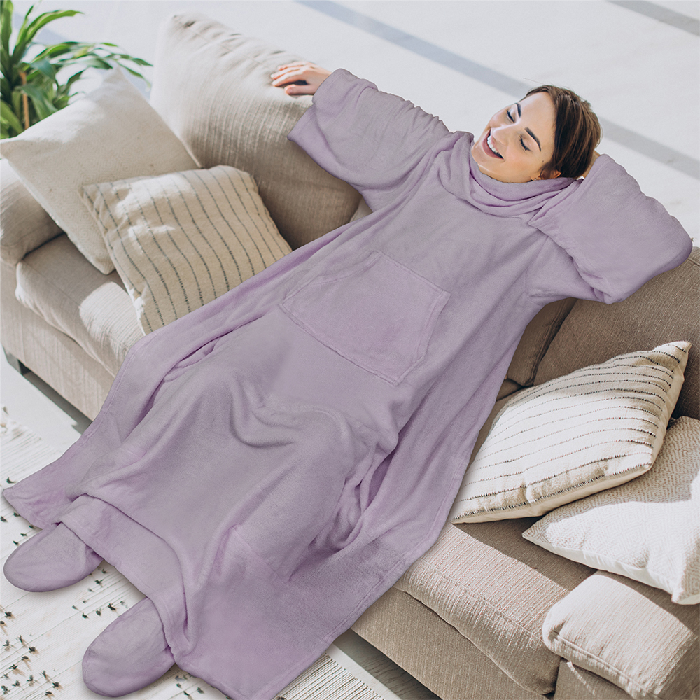 Tragbare Decke mit Fußtasche Ärmel Weich Fleece Wickel Sofa Couch TV Geschenke - Bild 70 von 192