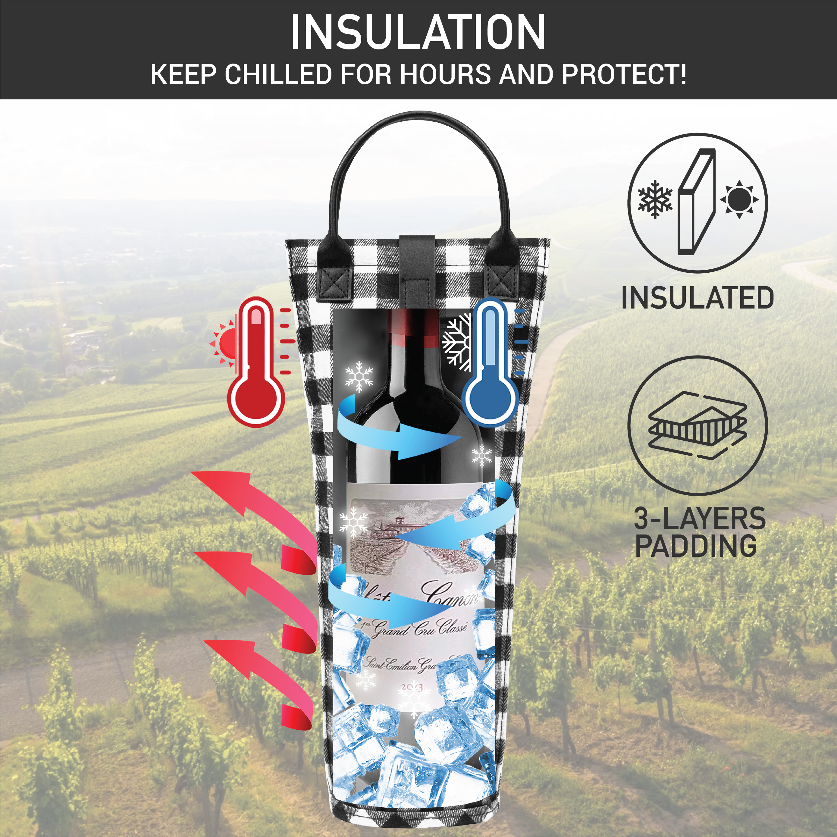 Wine Carrier Bag Insulated Single Bottle Cooler Protection Carrying Tote Travel