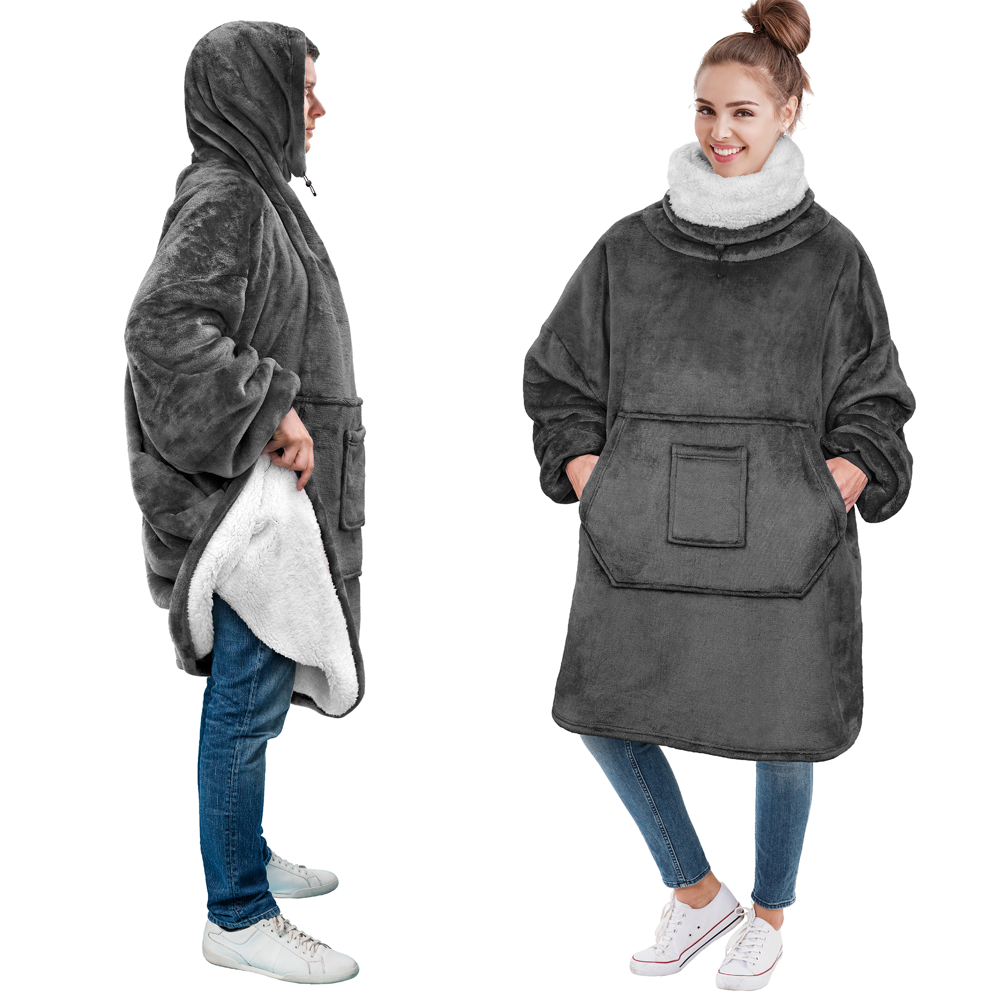 Oversized Microfiber & Sherpa Wearable Blanket Hoodie Sweatshirt Super Soft Warm 