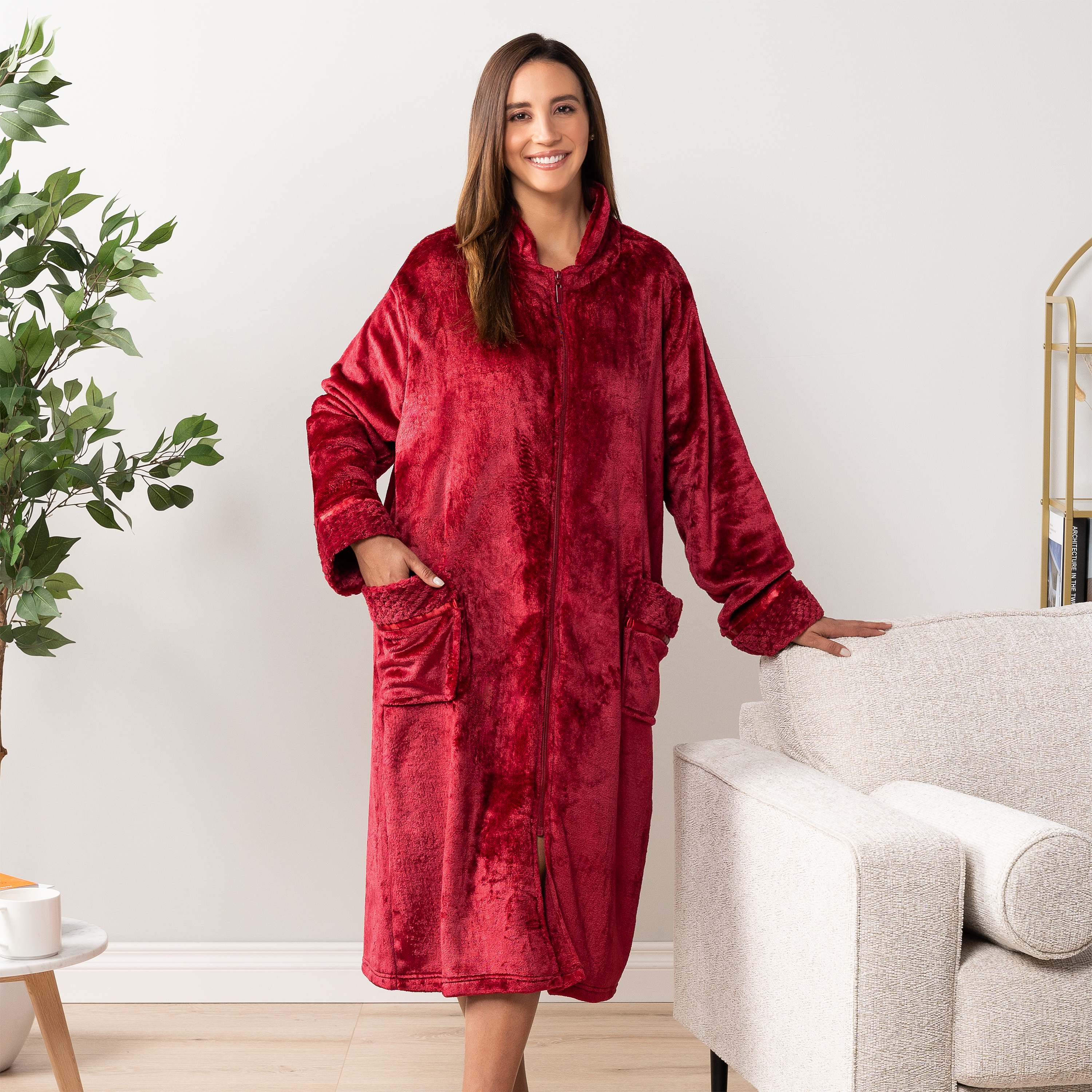Women Zipper Robe Housecoat Lounger Zip Up Robe Full Length Satin Trim Ladies - Picture 84 of 89