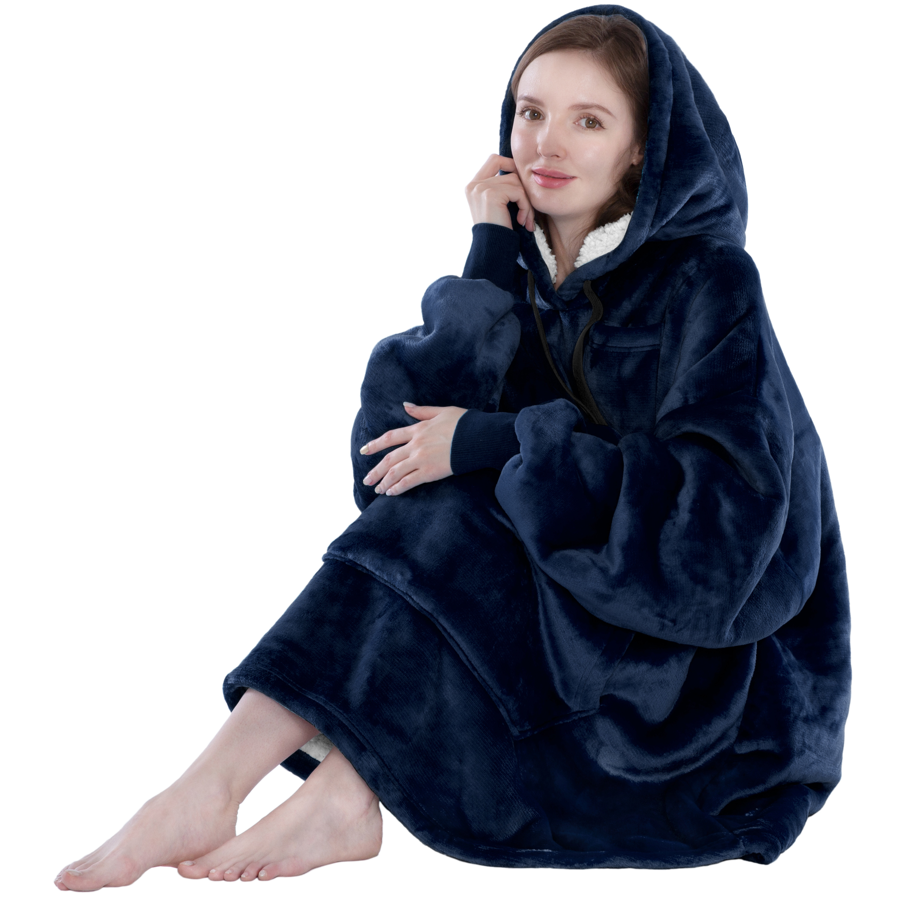 Blanket Sweatshirt Sherpa Lining Plush Soft Comfy Fleece Oversized Hoodie Pocket - Picture 53 of 101