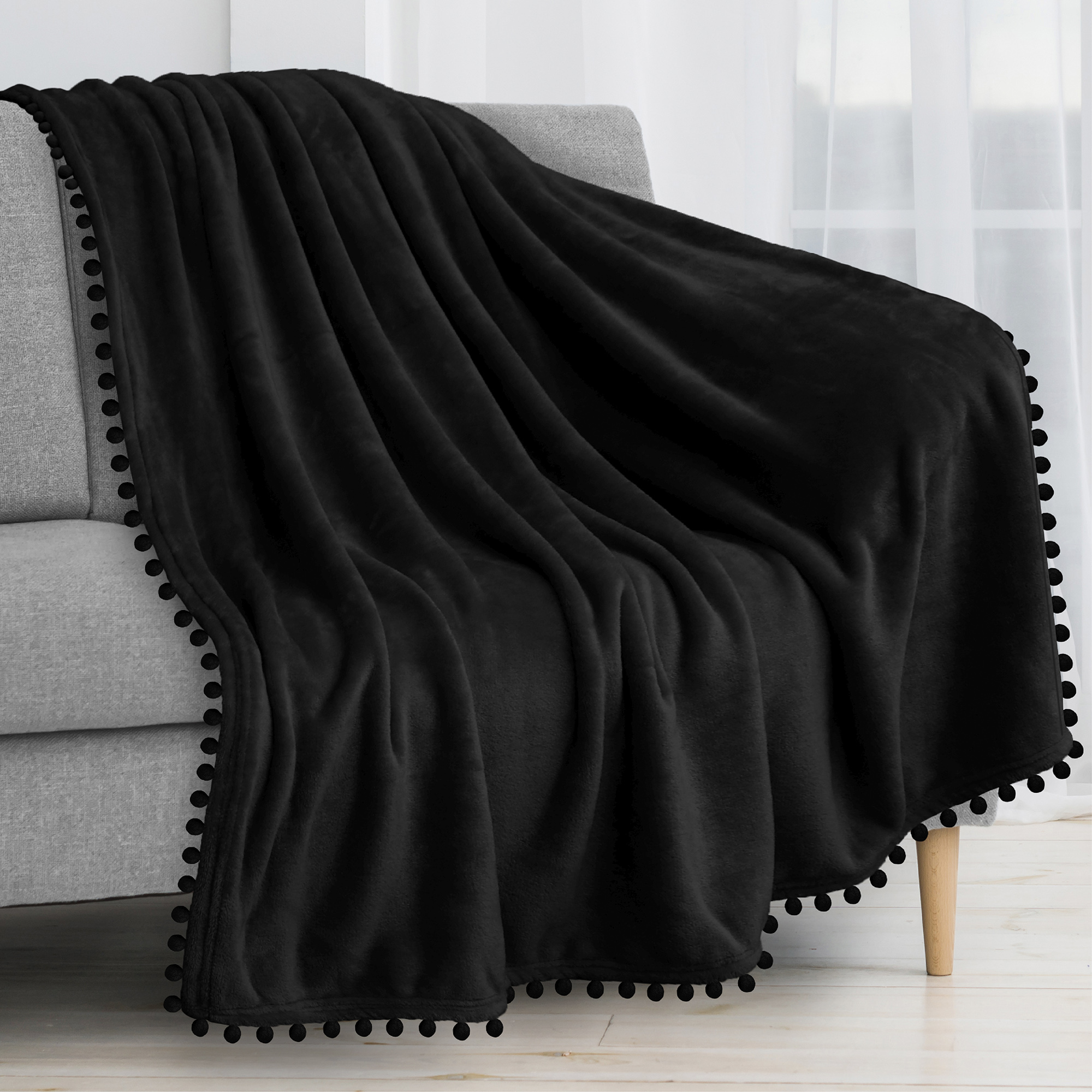 thumbnail 2 - Plaid Buffalo Checker Pom Pom Fringe Throw Blanket Soft Fleece for Sofa Couch