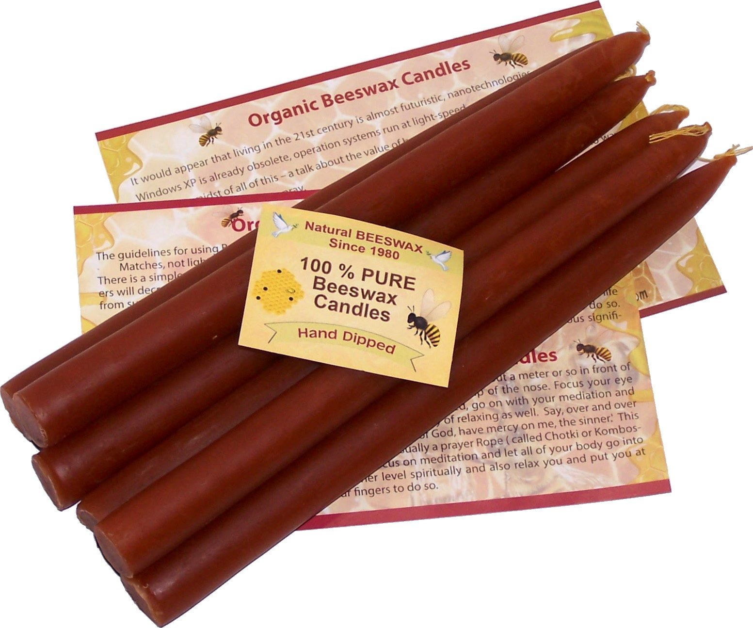 100% Beeswax 7-Hour Candles Organic, 3/4 Inch Diameter Tappers, 3 Candles-10 In