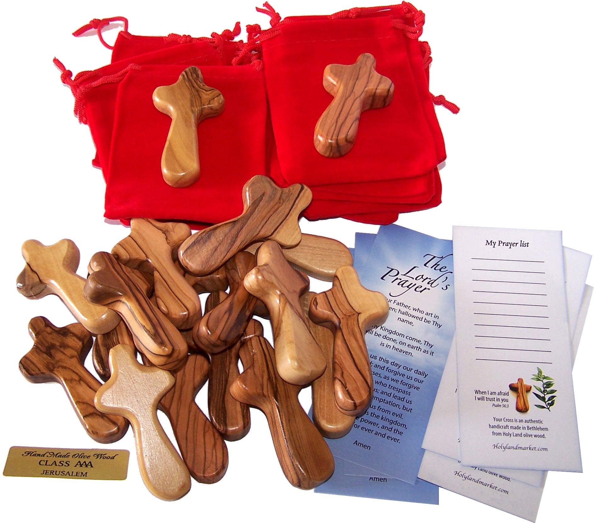 20 Small Pocket Holding Comfort Crosses with Bags and Certificates