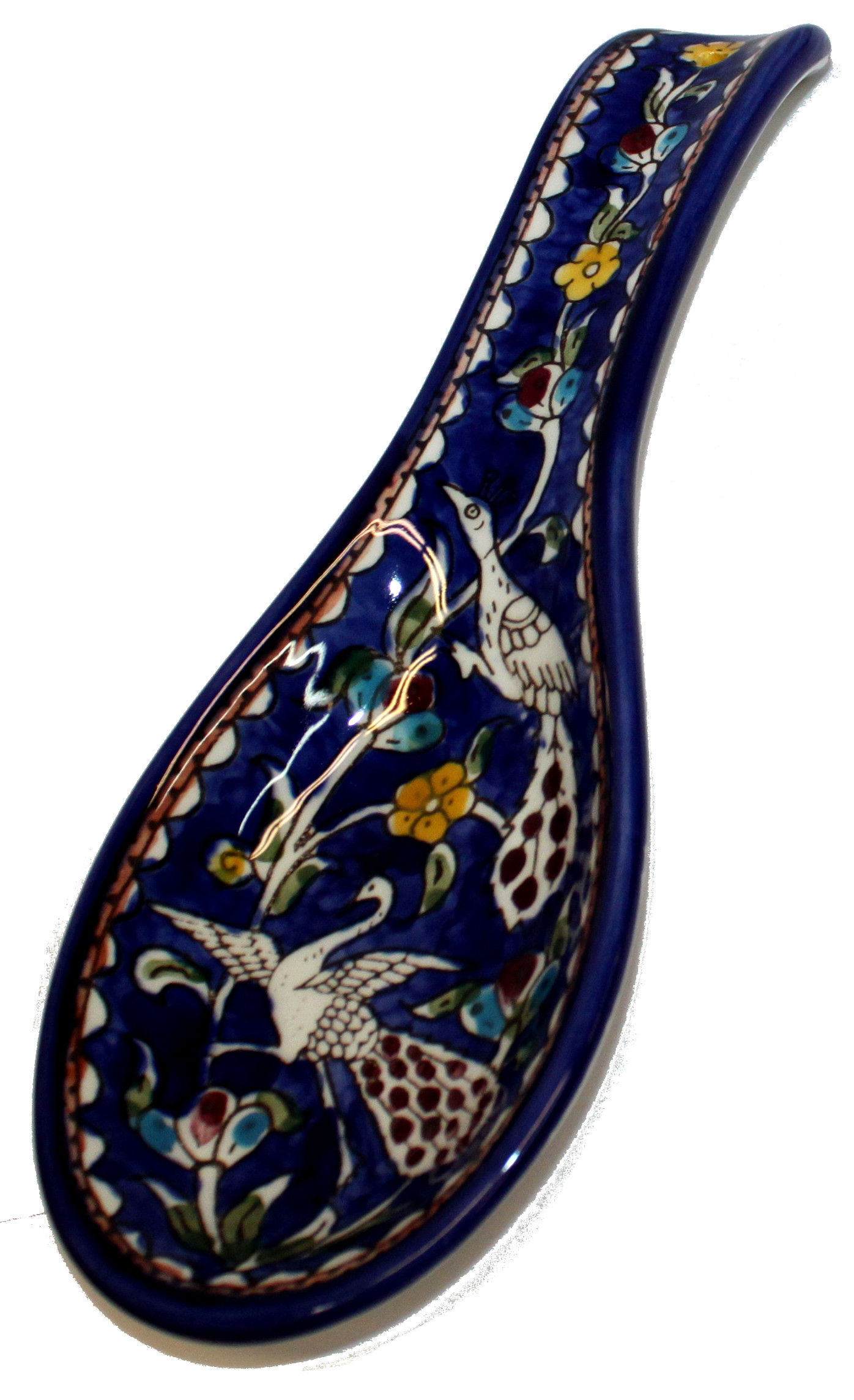  Armenian Hand Painted Cooking Spoon rest/Ladle Holder  25,4 cm di lunghezza, 10,2 cm di larghezza e 2,5 cm di profondità Fiori colorati   large with Deep Round Cup Part 