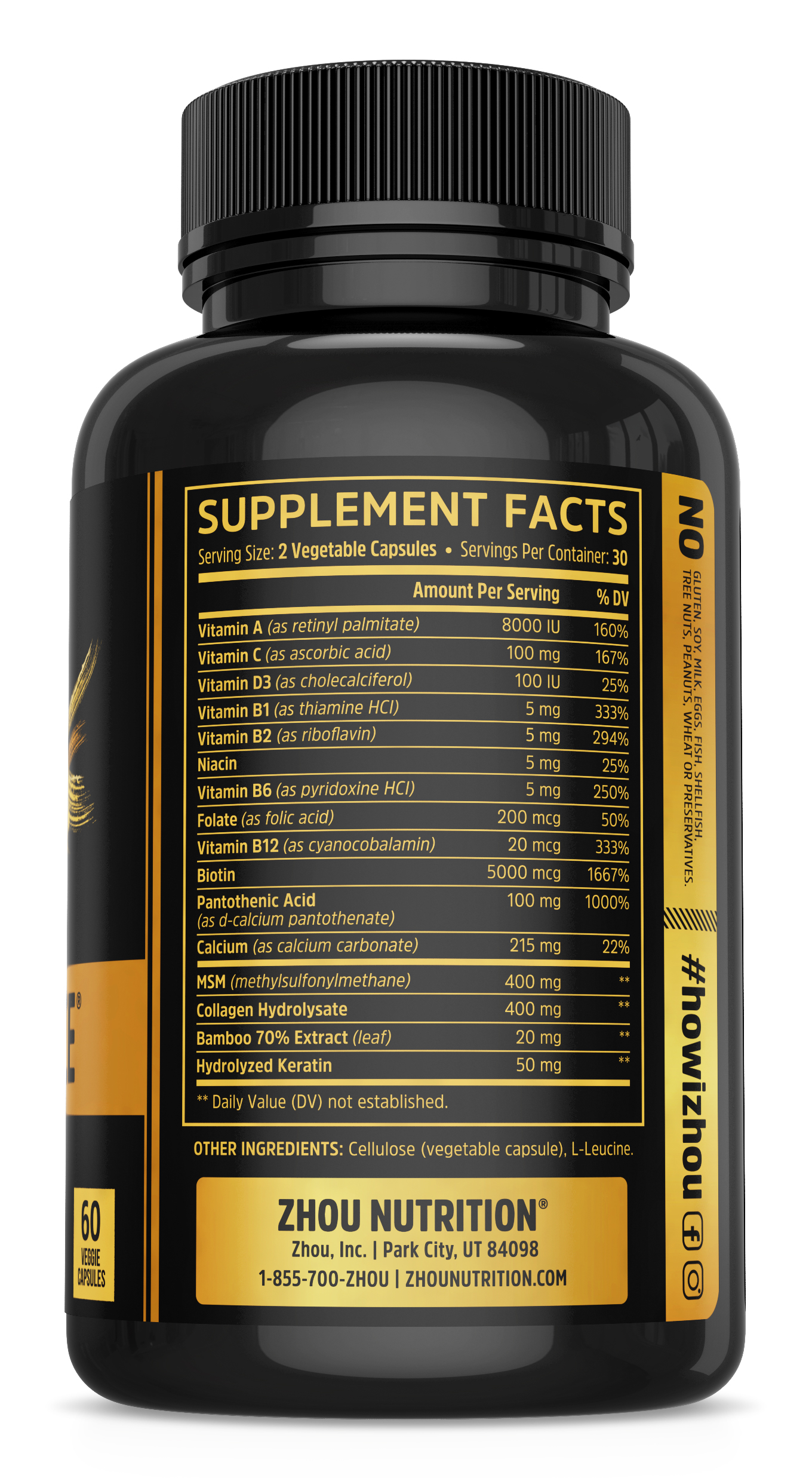 Zhou Hairfluence 30 Servings, 60 Veggie Capsules 859805006140 eBay