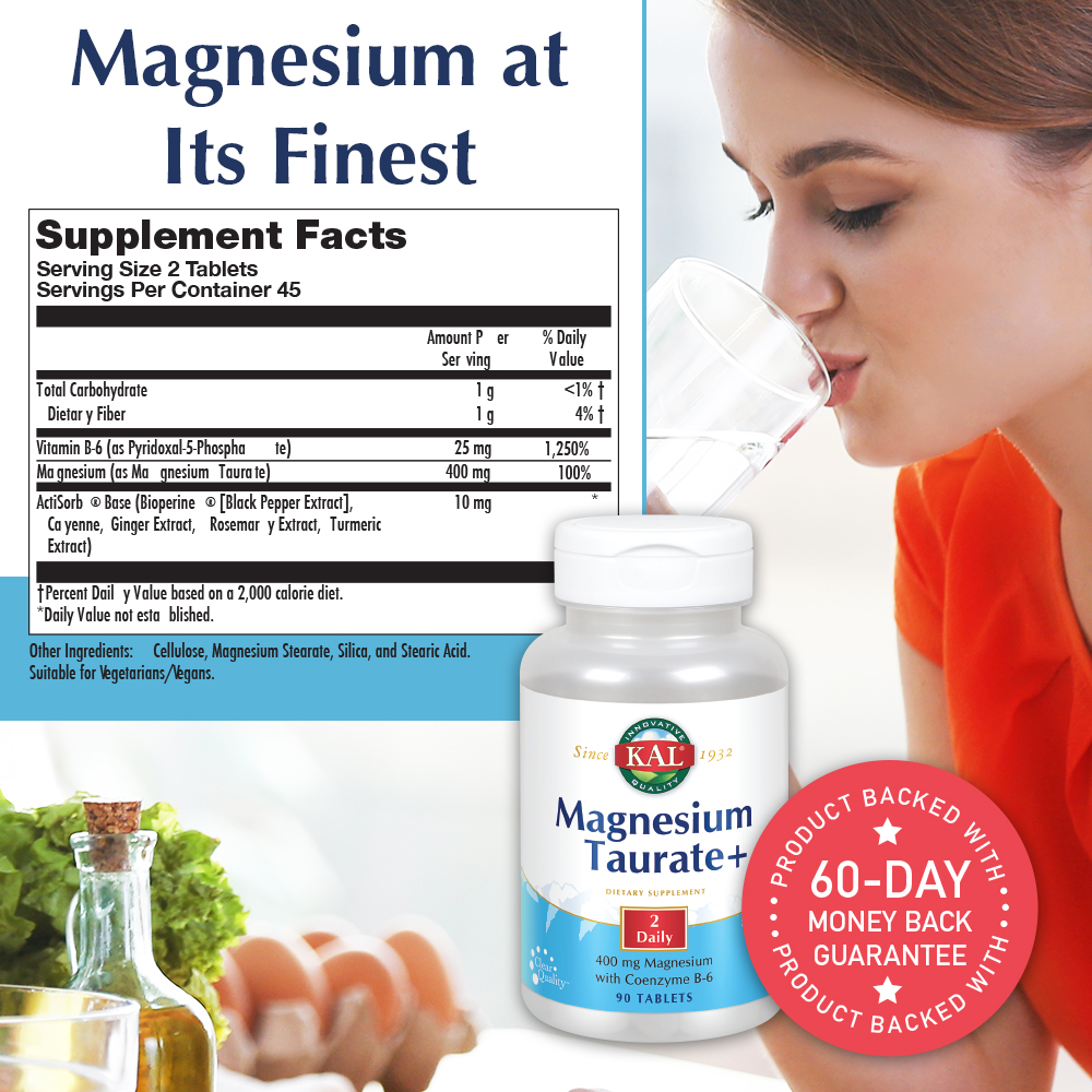 KAL Magnesium Taurate Plus 400mg w/ Coenzyme B6 90 Tabs eBay