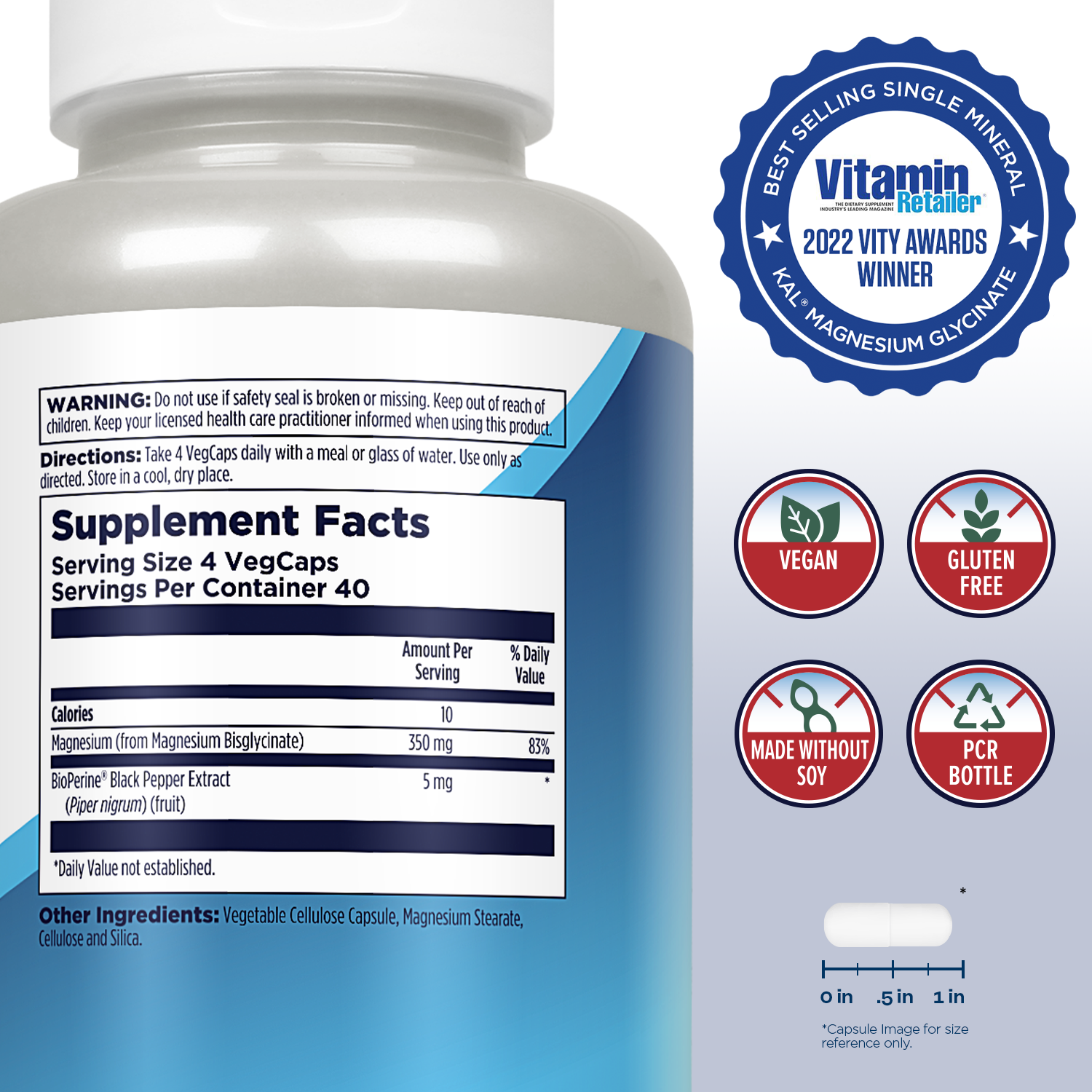 KAL Magnesium Glycinate Capsules, Fully Chelated Magnesium Bisglycinate, High eBay