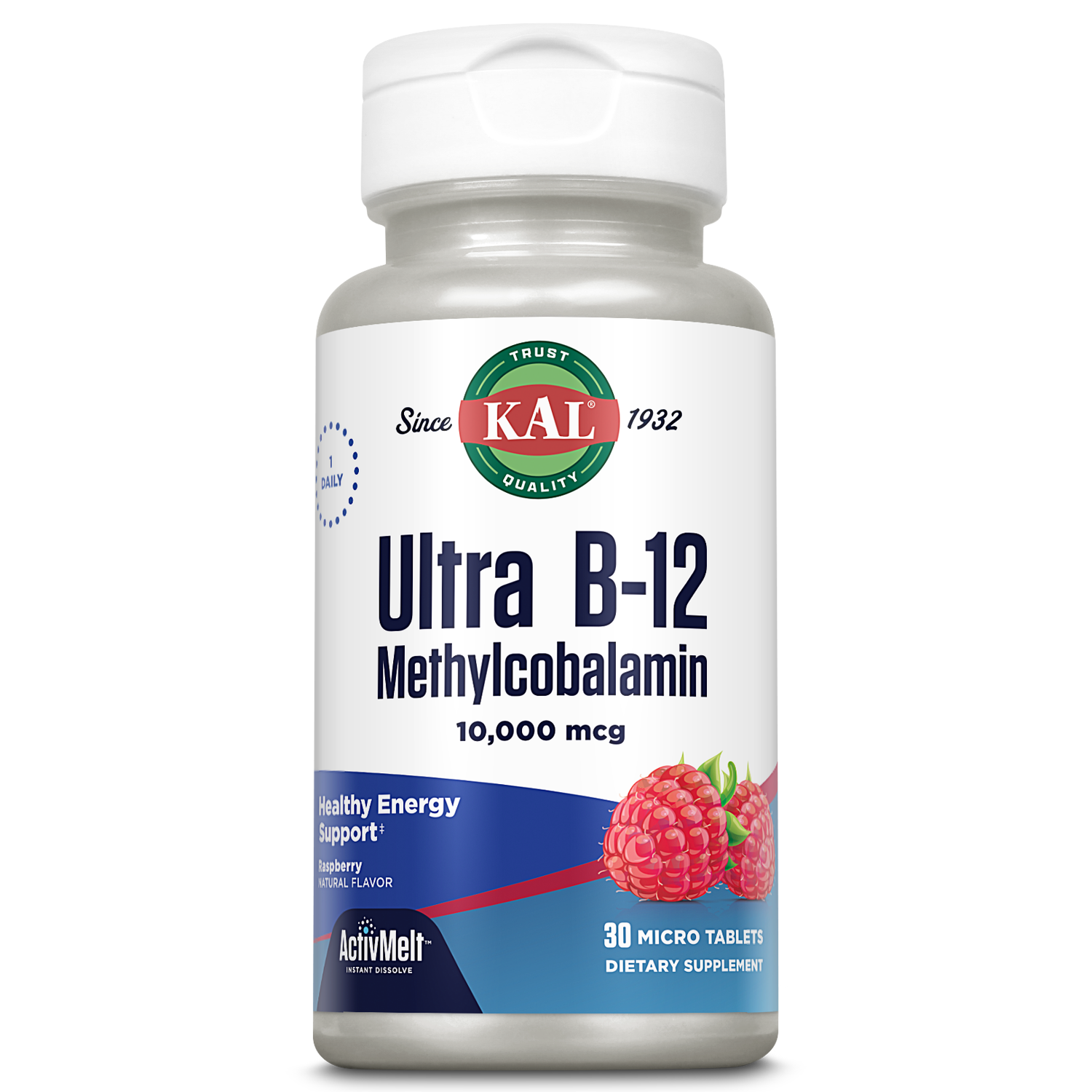 KAL Ultra B-12 Methylcobalamin 10000 mcg ActivMelt | Natural Raspberry  Flavor