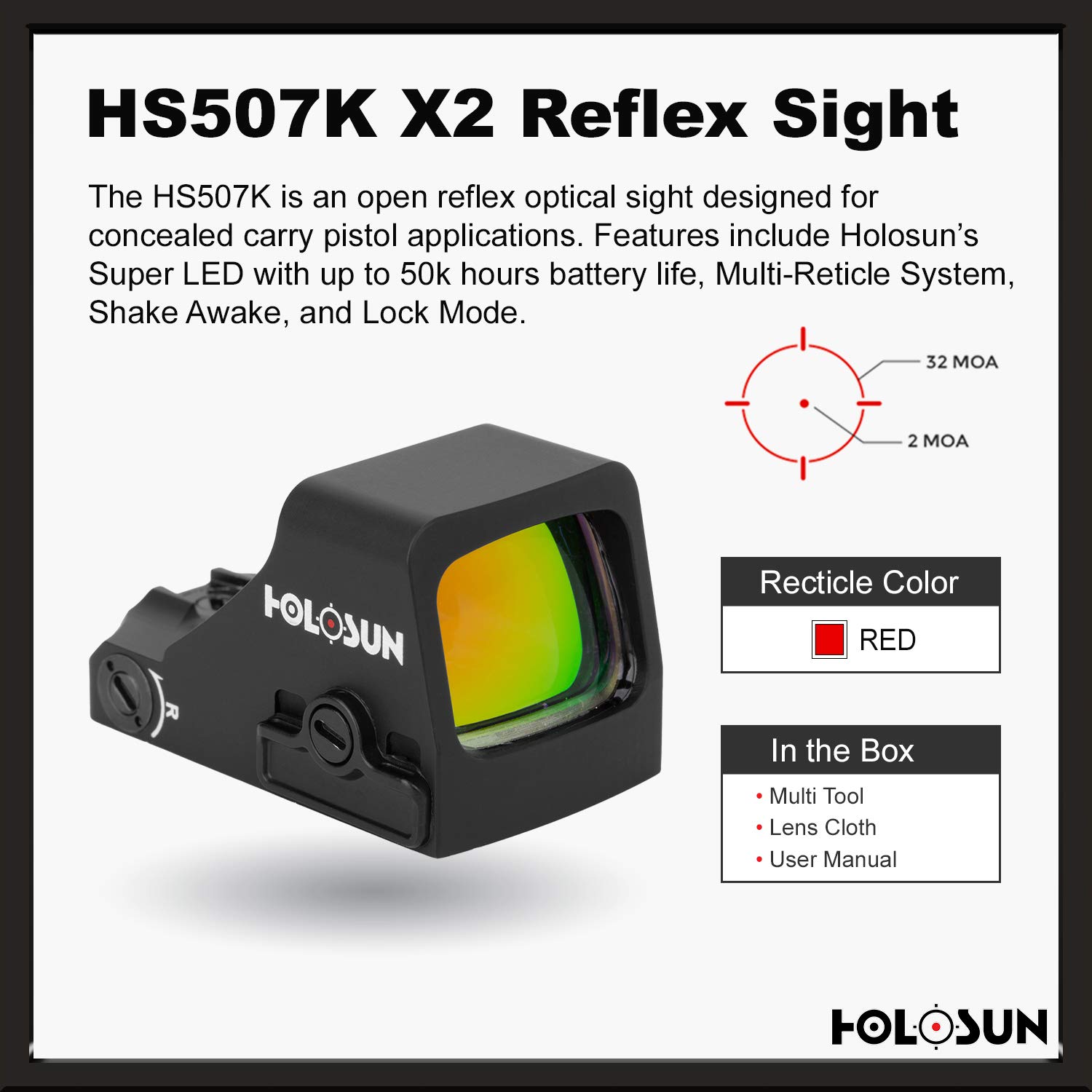 HOLOSUN HS507KX2 Classic Multi Reticle Red Dot Sight (Black
