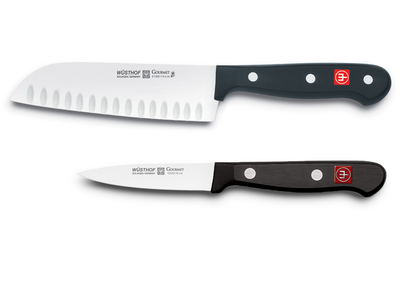 Wusthof Gourmet 2 pc Asian Knife Set 5" Hollow Edge Santoku & 3