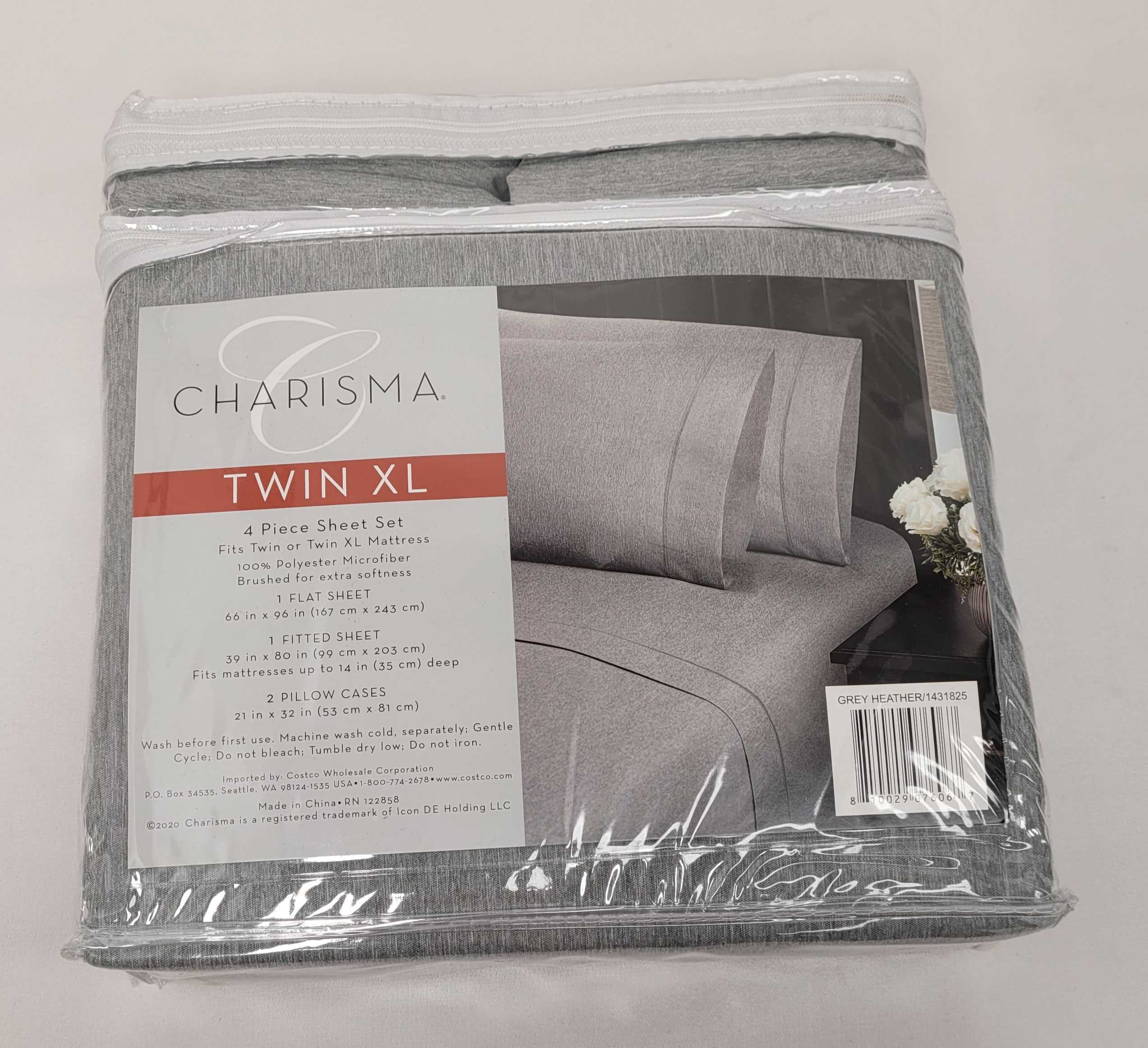 Twin XL Charisma, Heather Gray, 4 Piece Sheet Set, 100 Polyester