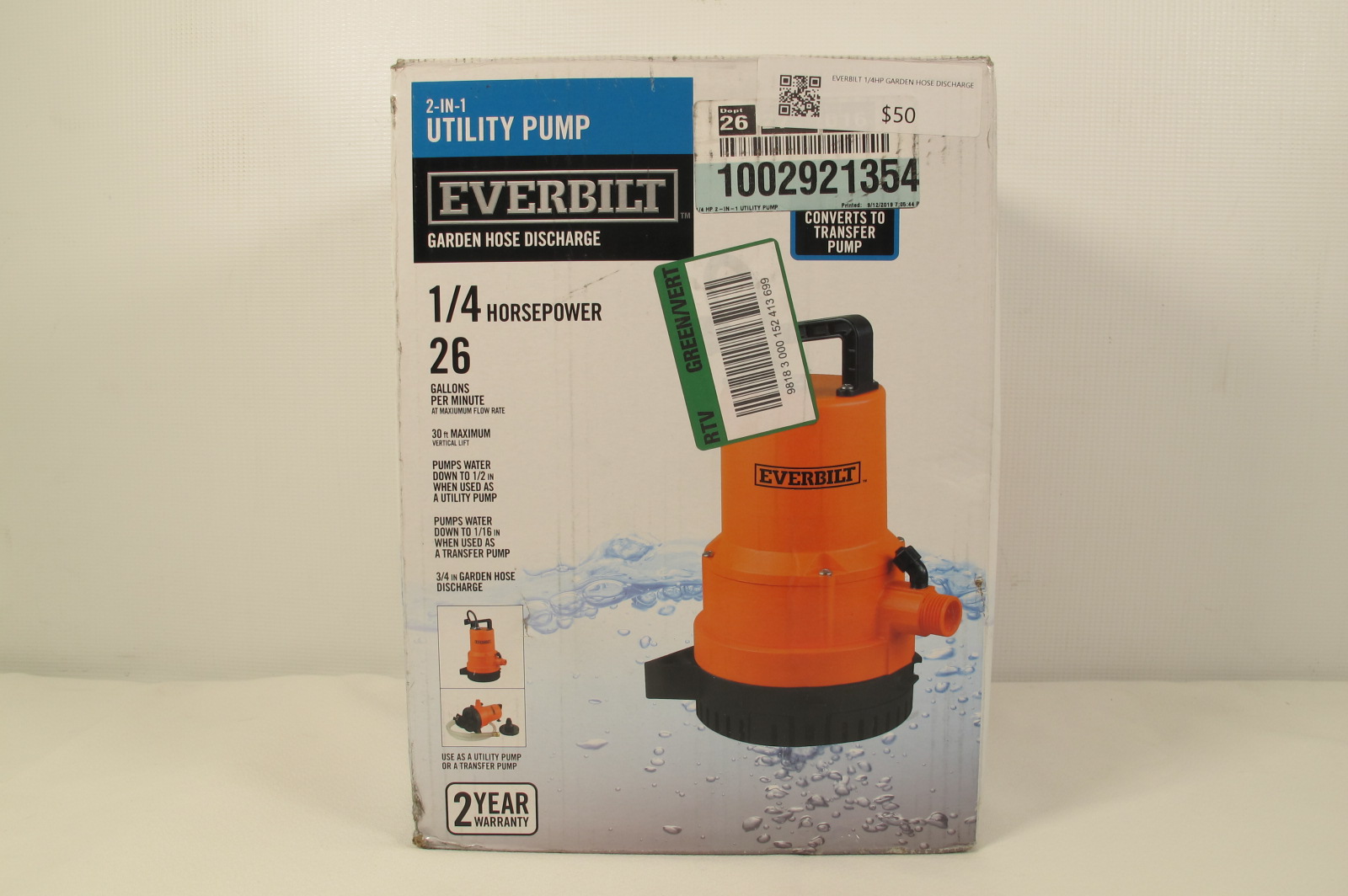 Everbilt 1/4 HP 2 In 1 Utility Pump 26 GPM 1002921354 eBay