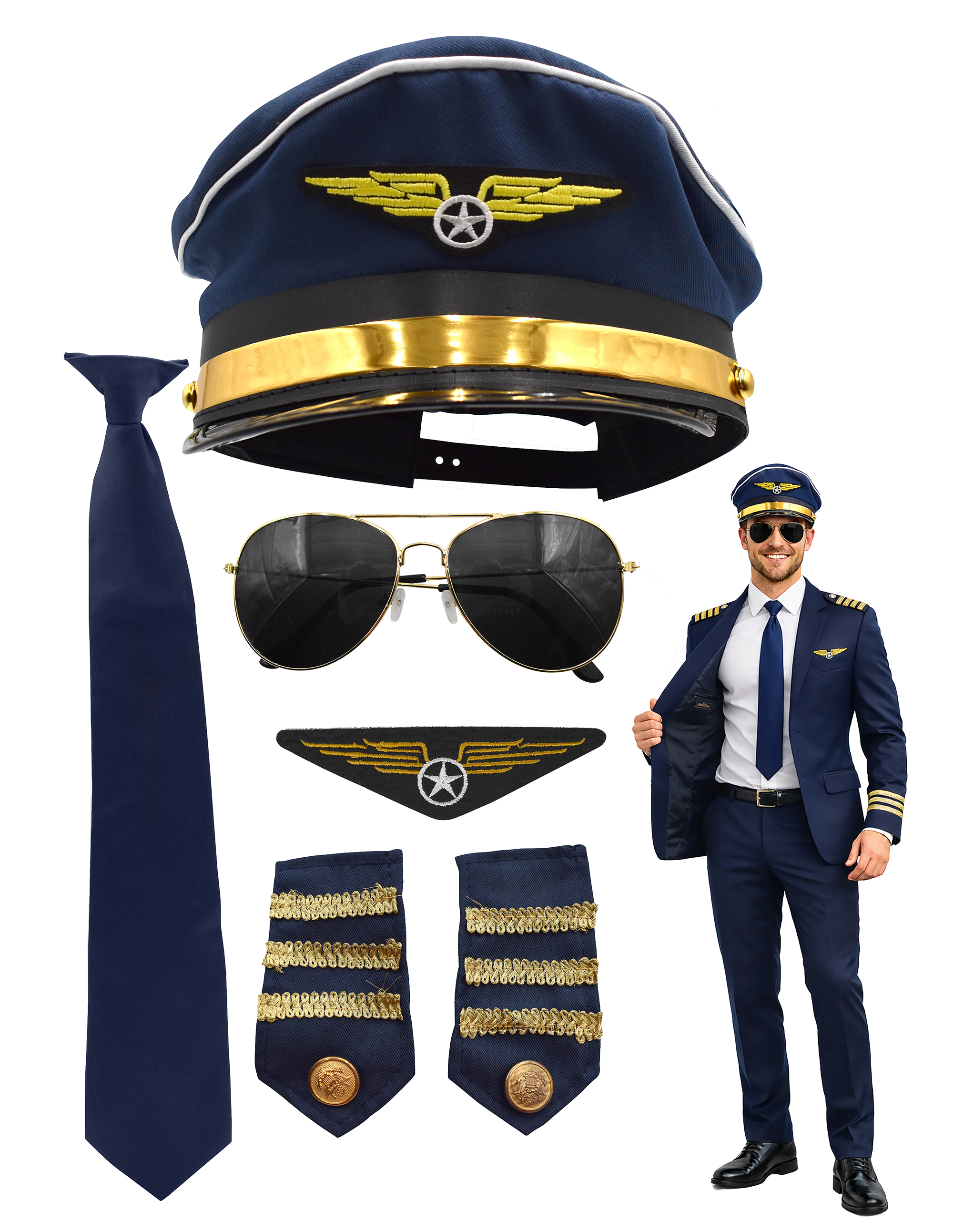 Pilot Costume Accessories Airplane Hat Captain Epaulettes