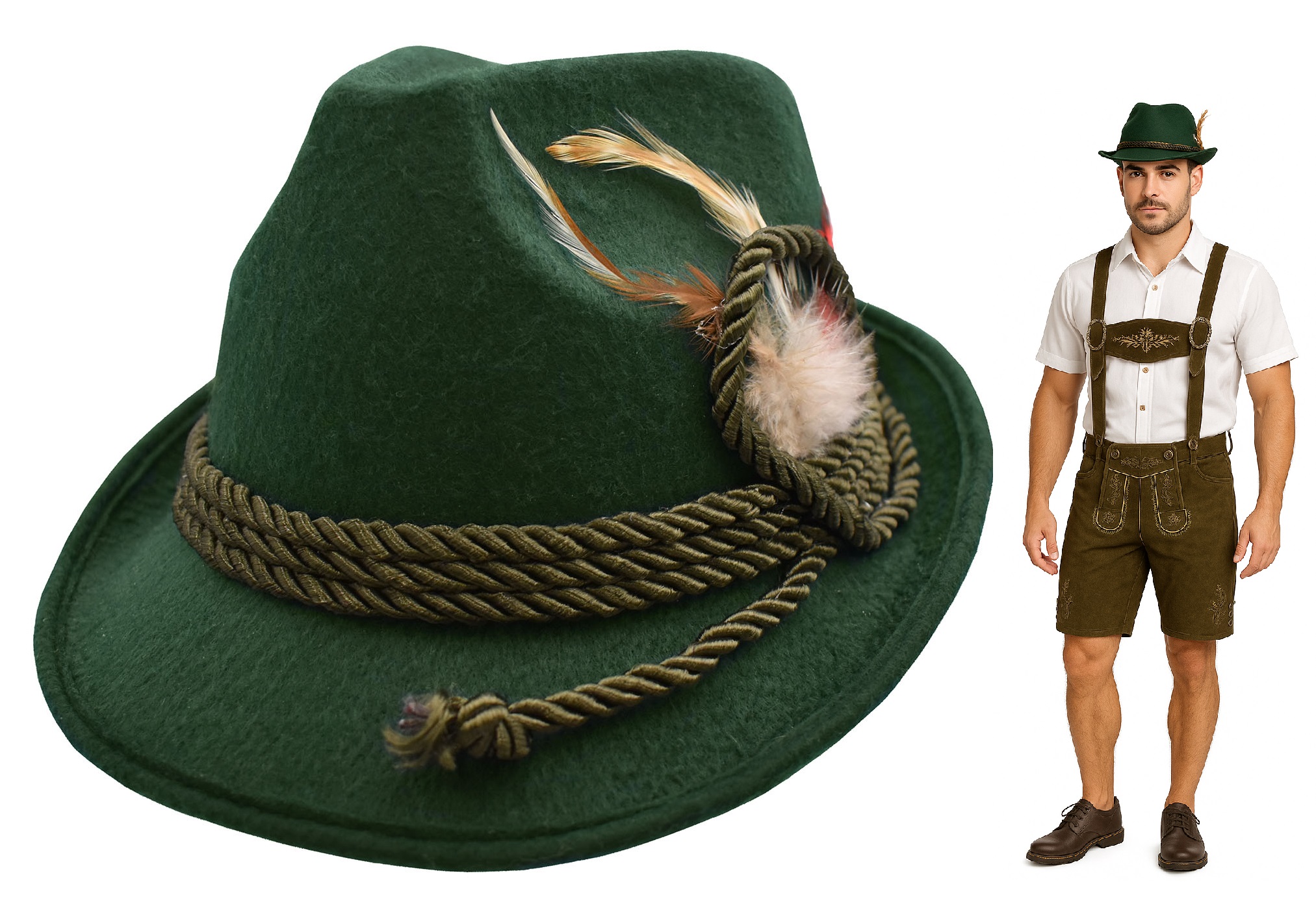 Adult Deluxe Wool Felt German Oktoberfest Alpine Tyrolean Costume Fedora Hat - Picture 19 of 25