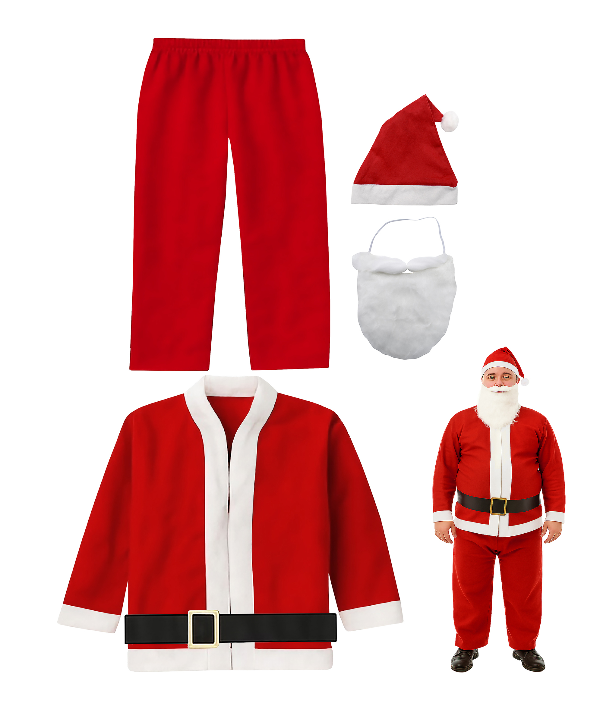 5 Piece Cheap Santa Suit Set Christmas Santa Claus Costume With Beard Adult Size