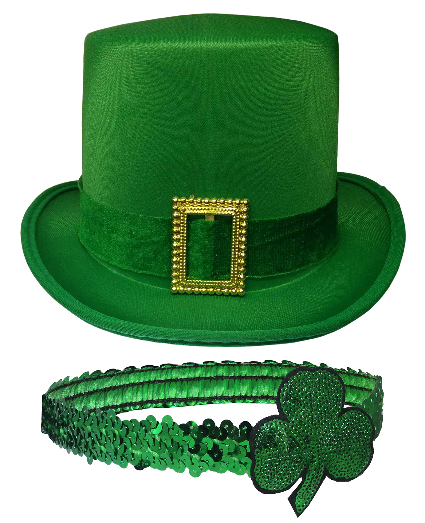 n 様 St. Patricks Leprechaun Green Top Hat Sequin Shamrock Headband