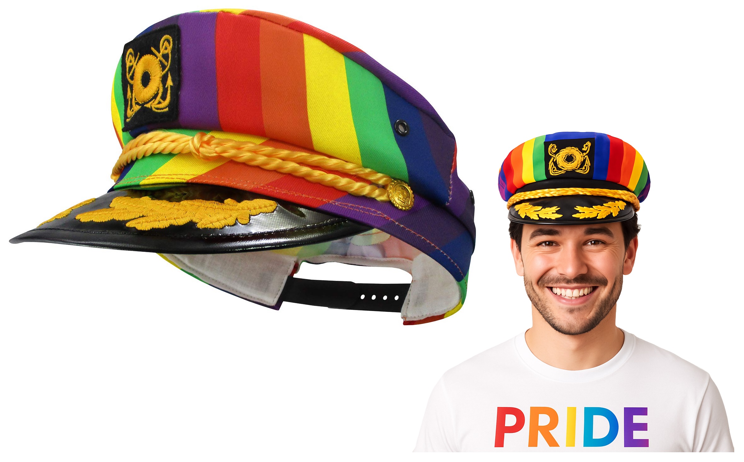 Key West Tropical Rainbow Floral Navy Captain Hat Captains Cap — Key West Sunshine Club main image 3