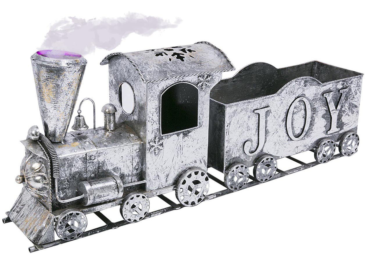 Antioch Christmas Train 2022 Holiday Antique Silver Metal Christmas Tree Train With Smoking Effect