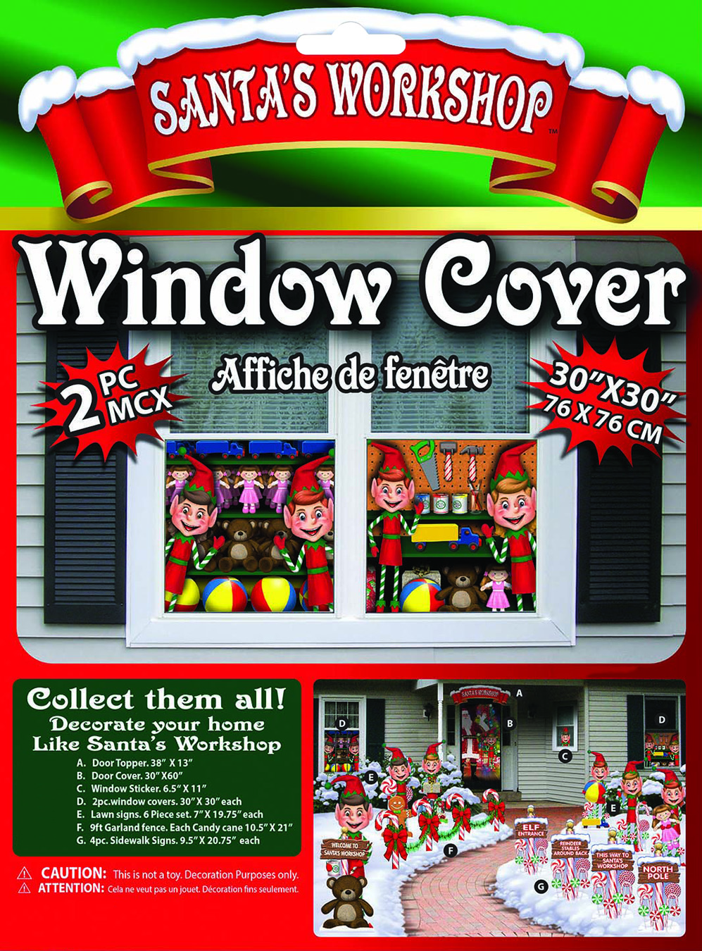 Christmas Santa S Workshop 2 Pc Elf Window Poster Covers North Pole Decoration Ebay