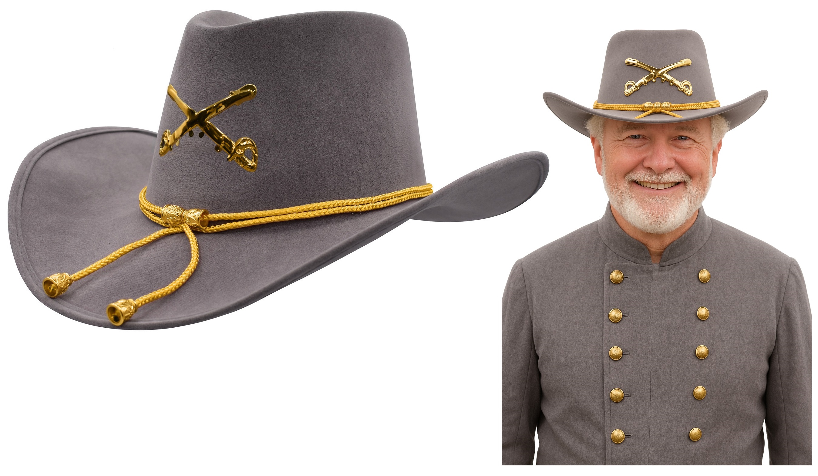 Civil War Officer Hat Gold Cord Cavalry Cowboy Western Cap Reenactment Costume - Picture 2 of 12